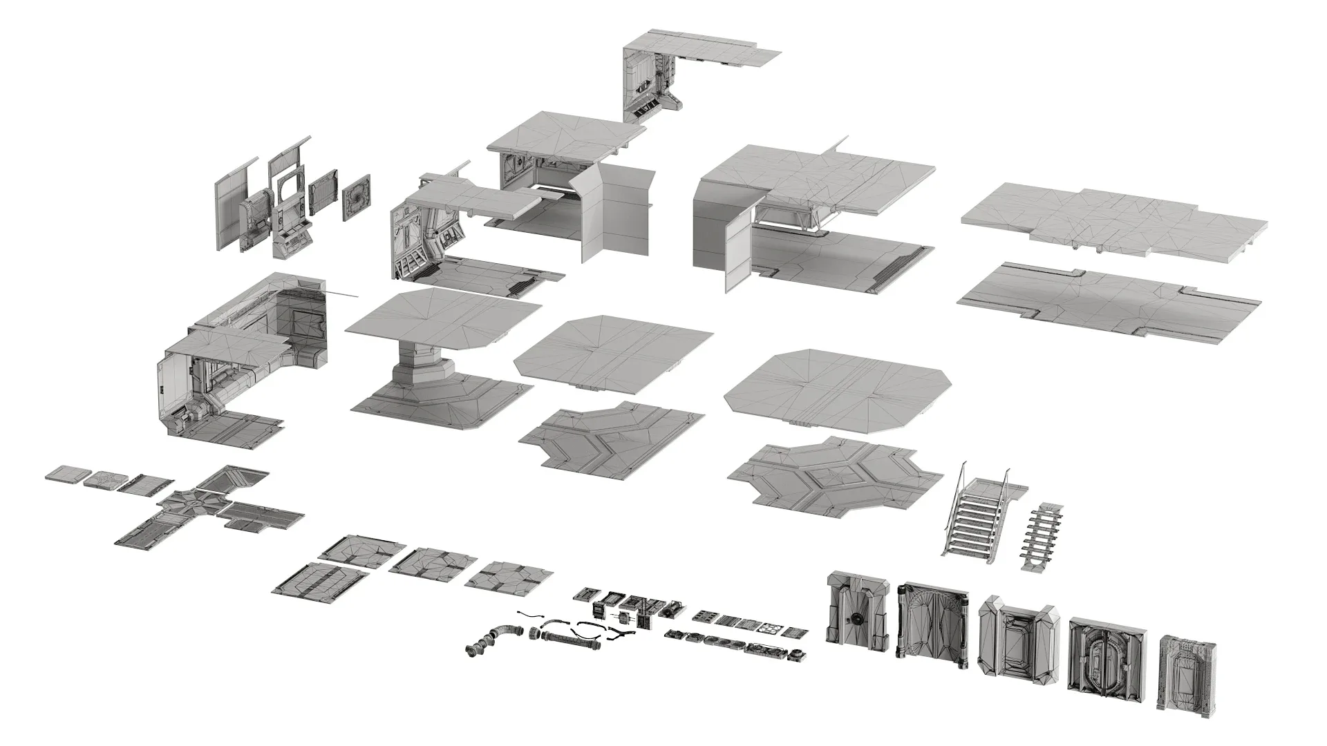 Sci-fi Interior Corridor Kitbash 100 High Detail Models