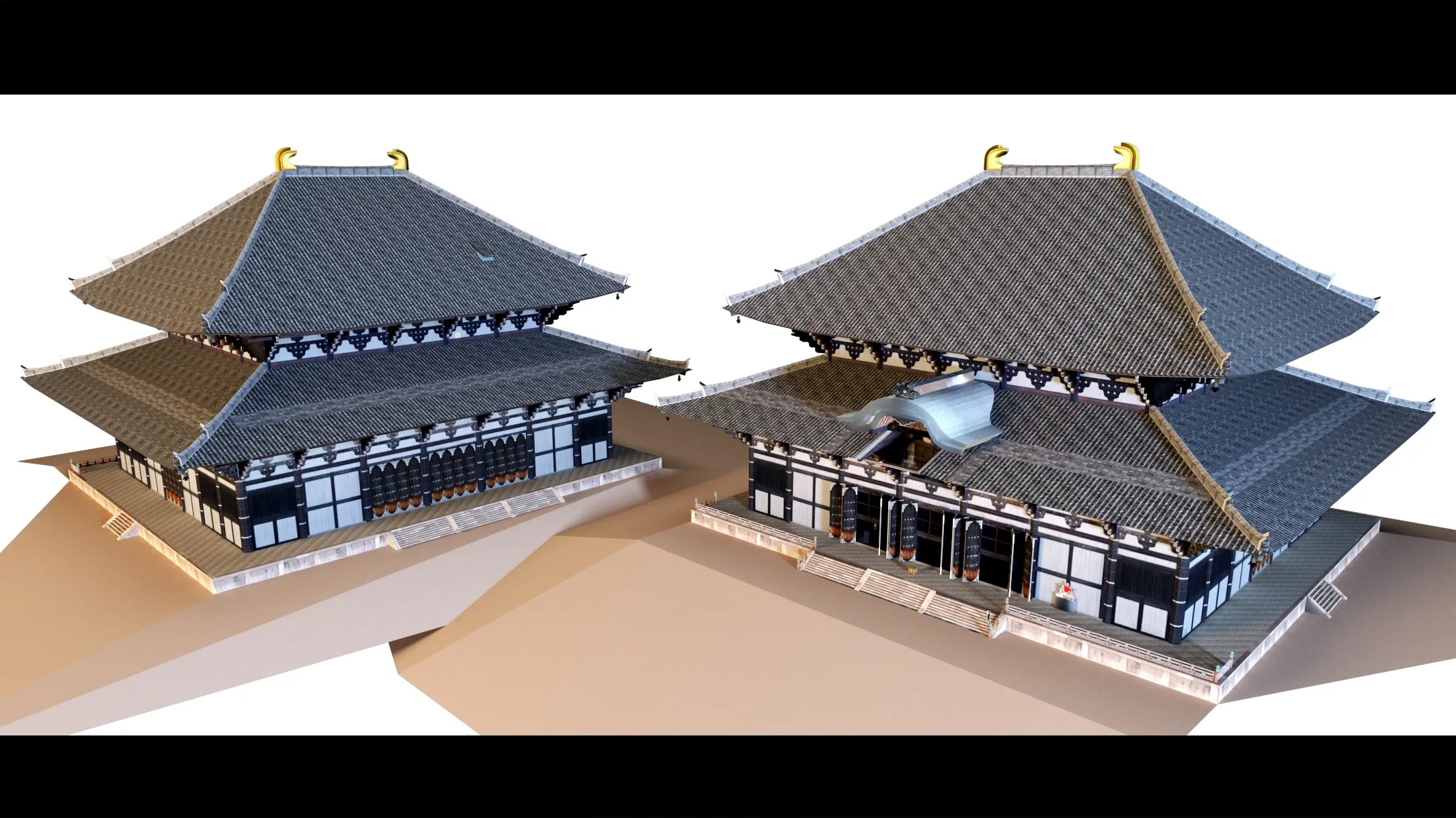 6 Old Japanese Buildings- 3d Model