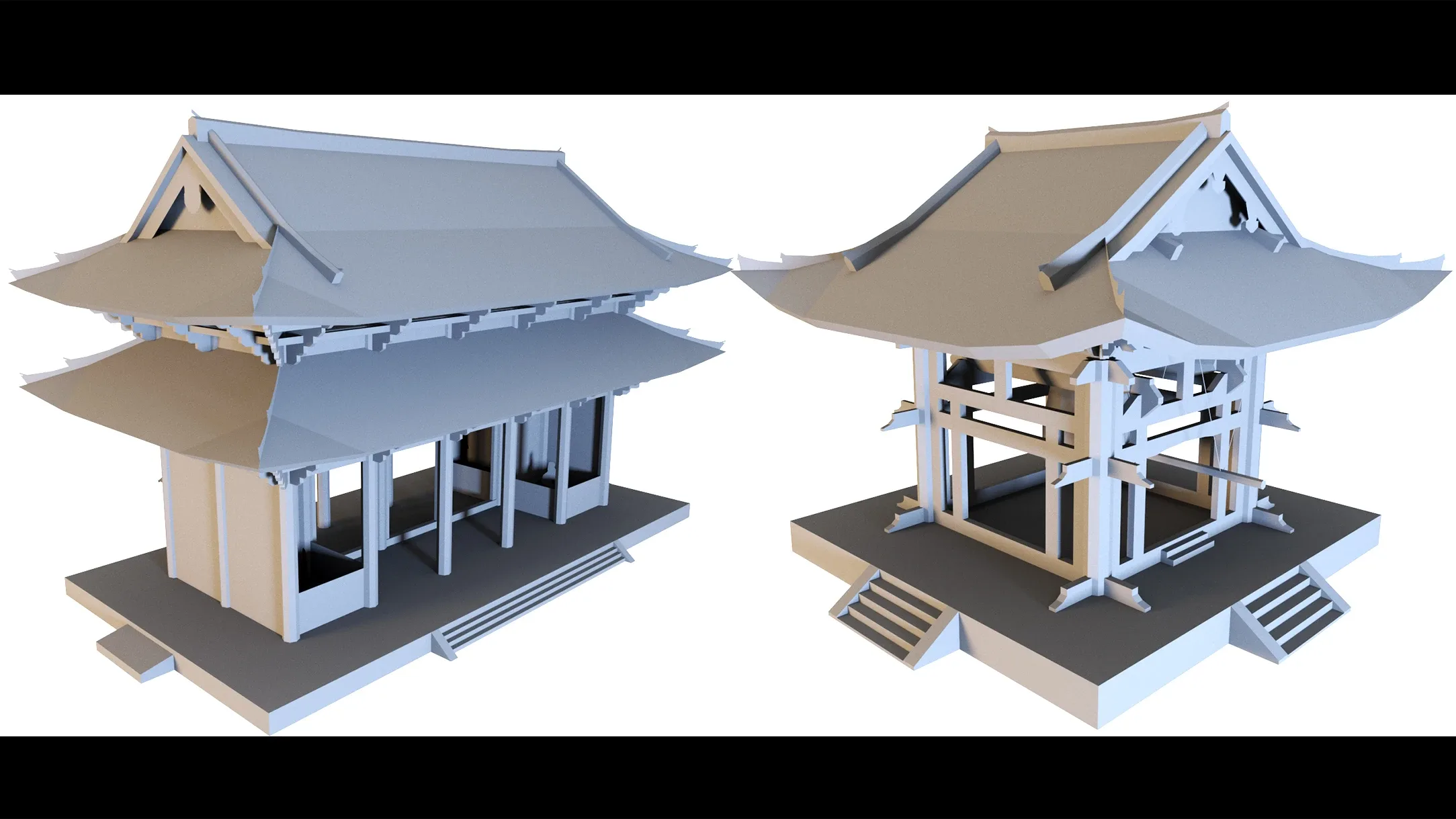 6 Old Japanese Buildings- 3d Model
