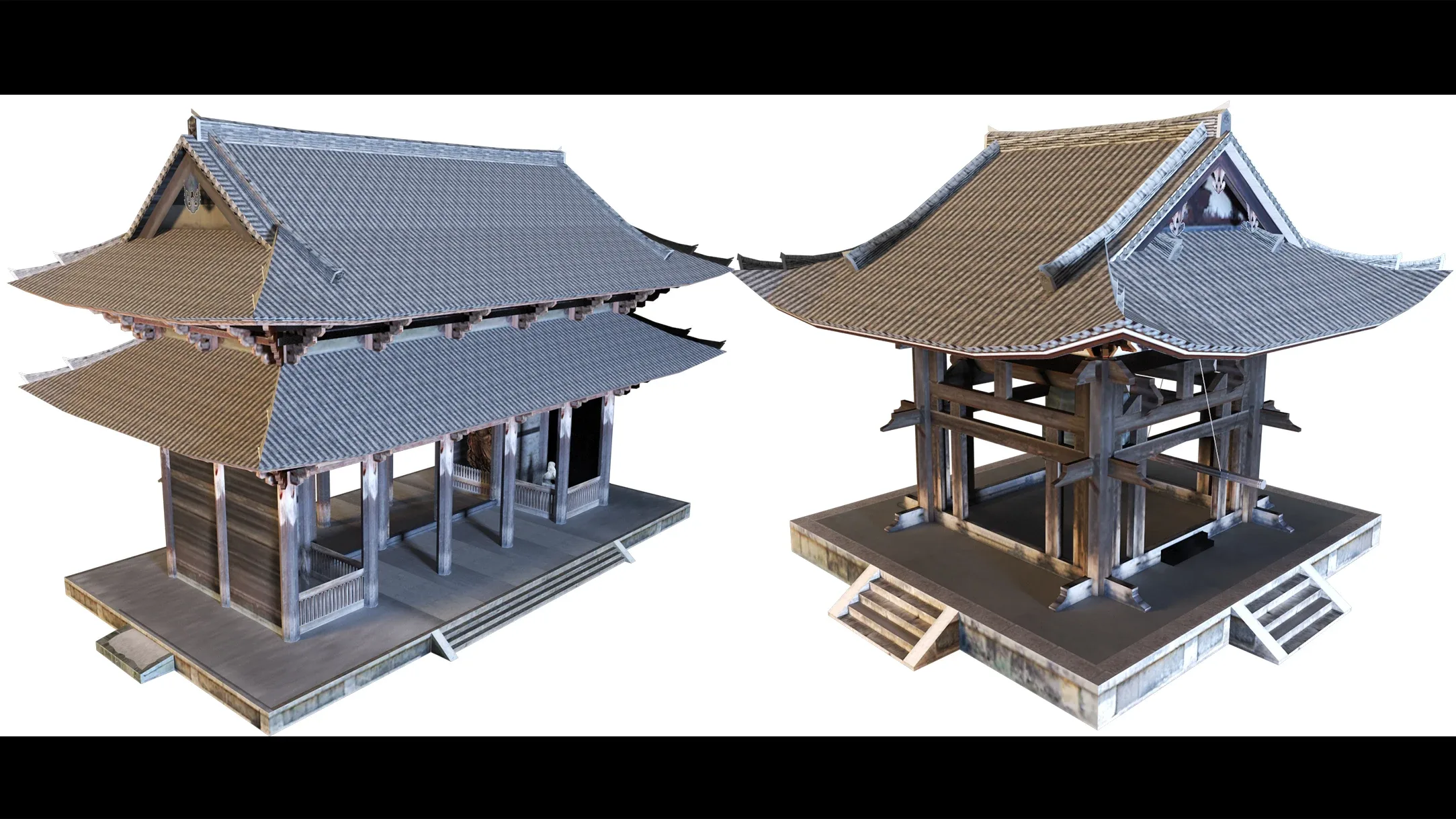 6 Old Japanese Buildings- 3d Model