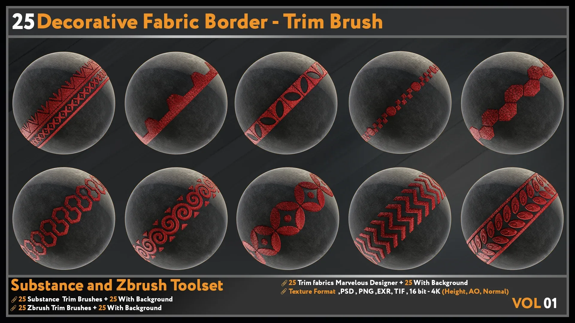25 Decorative Fabric Border - Trim Brush-VOL 01