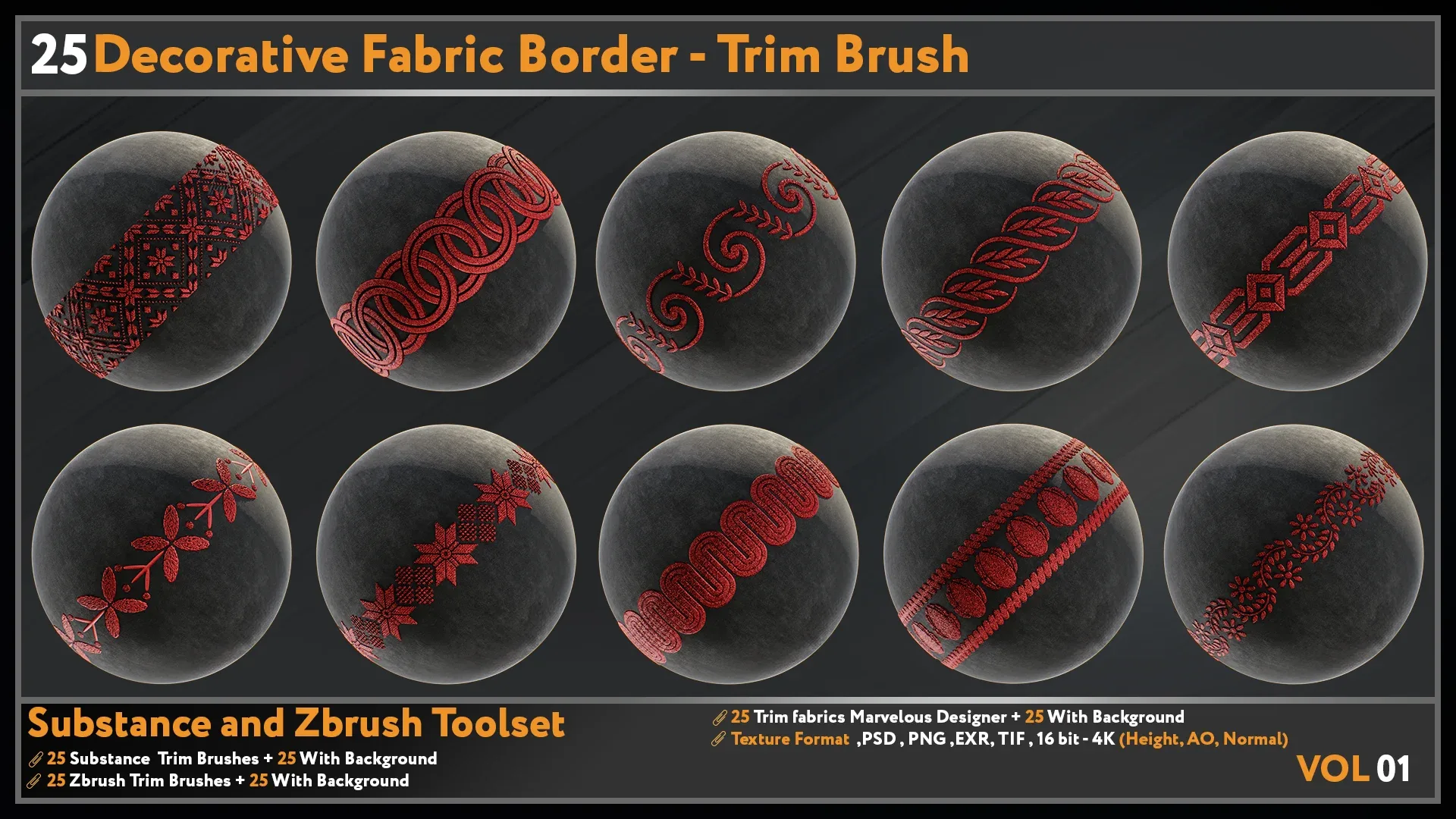 25 Decorative Fabric Border - Trim Brush-VOL 01