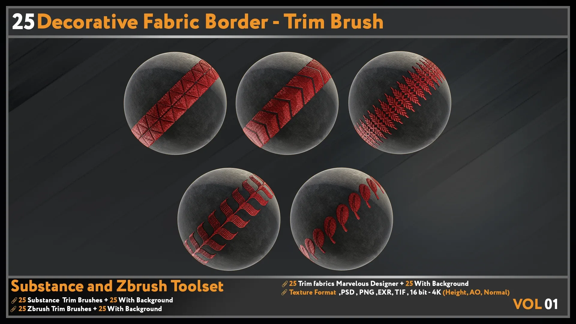 25 Decorative Fabric Border - Trim Brush-VOL 01