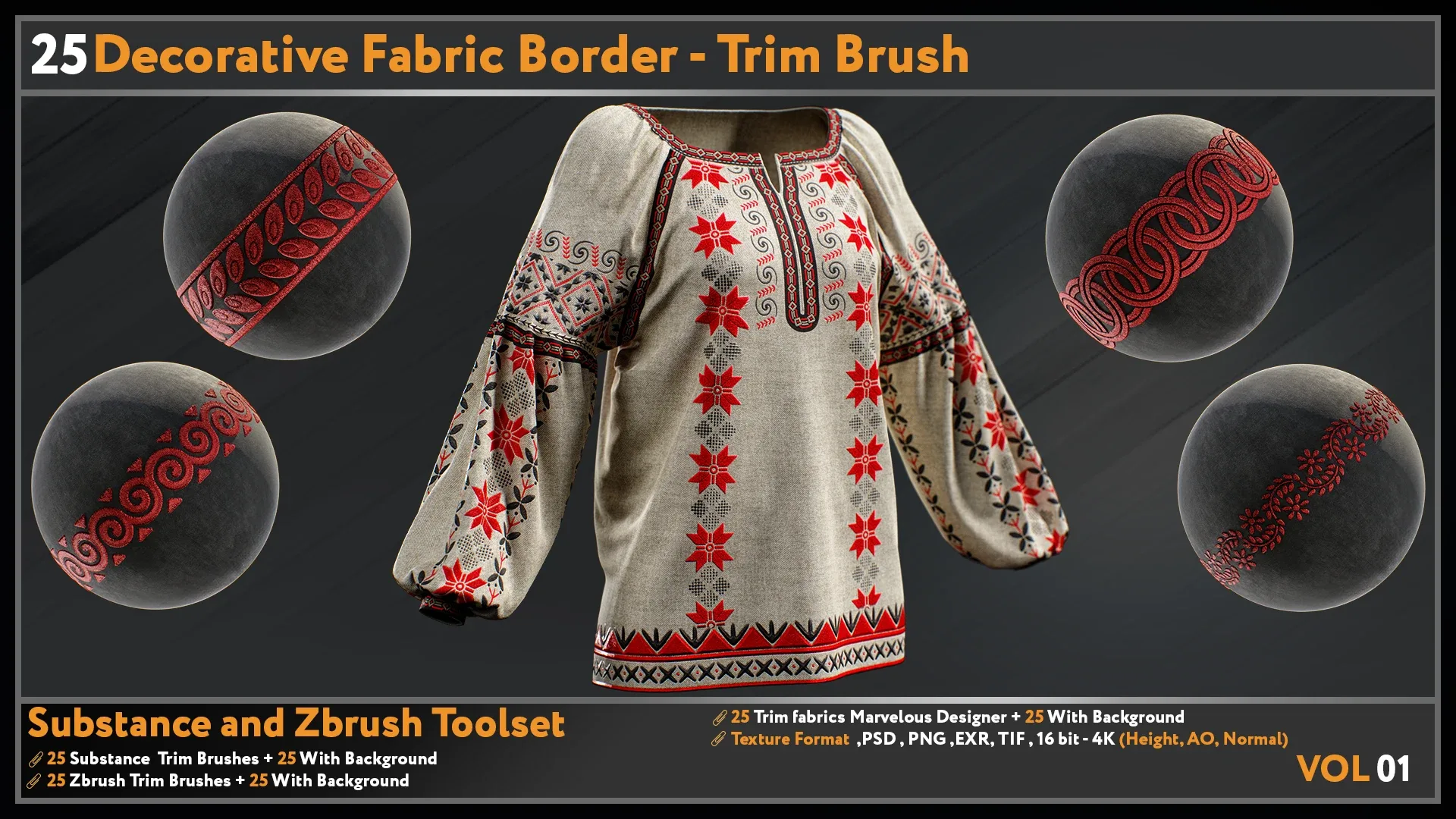 25 Decorative Fabric Border - Trim Brush-VOL 01