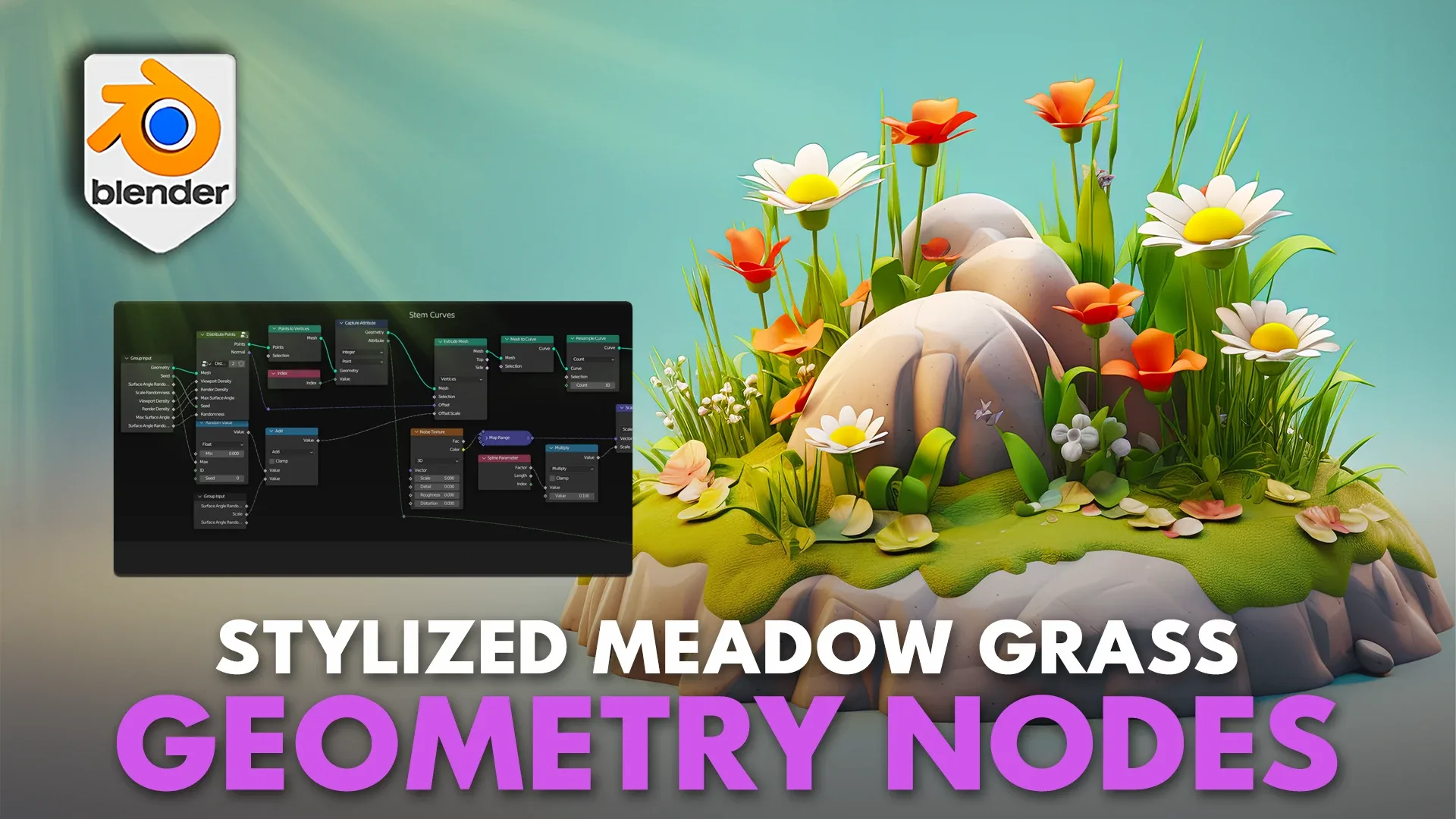 Blender 4 Grass & Flowers Procedural Geometry Node