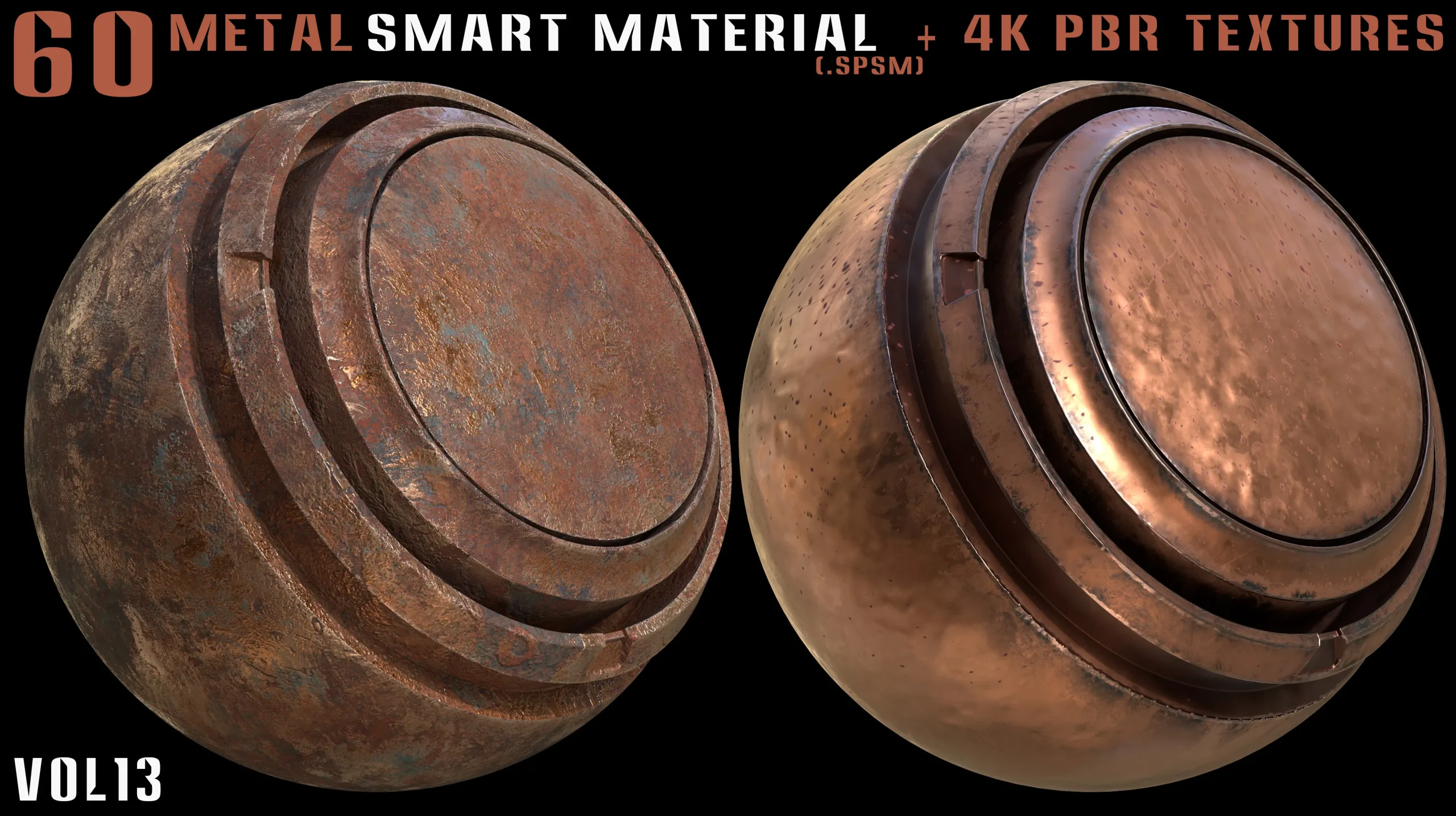 60 Metal Smart Materials & 4k PBR Textures - Vol. 13