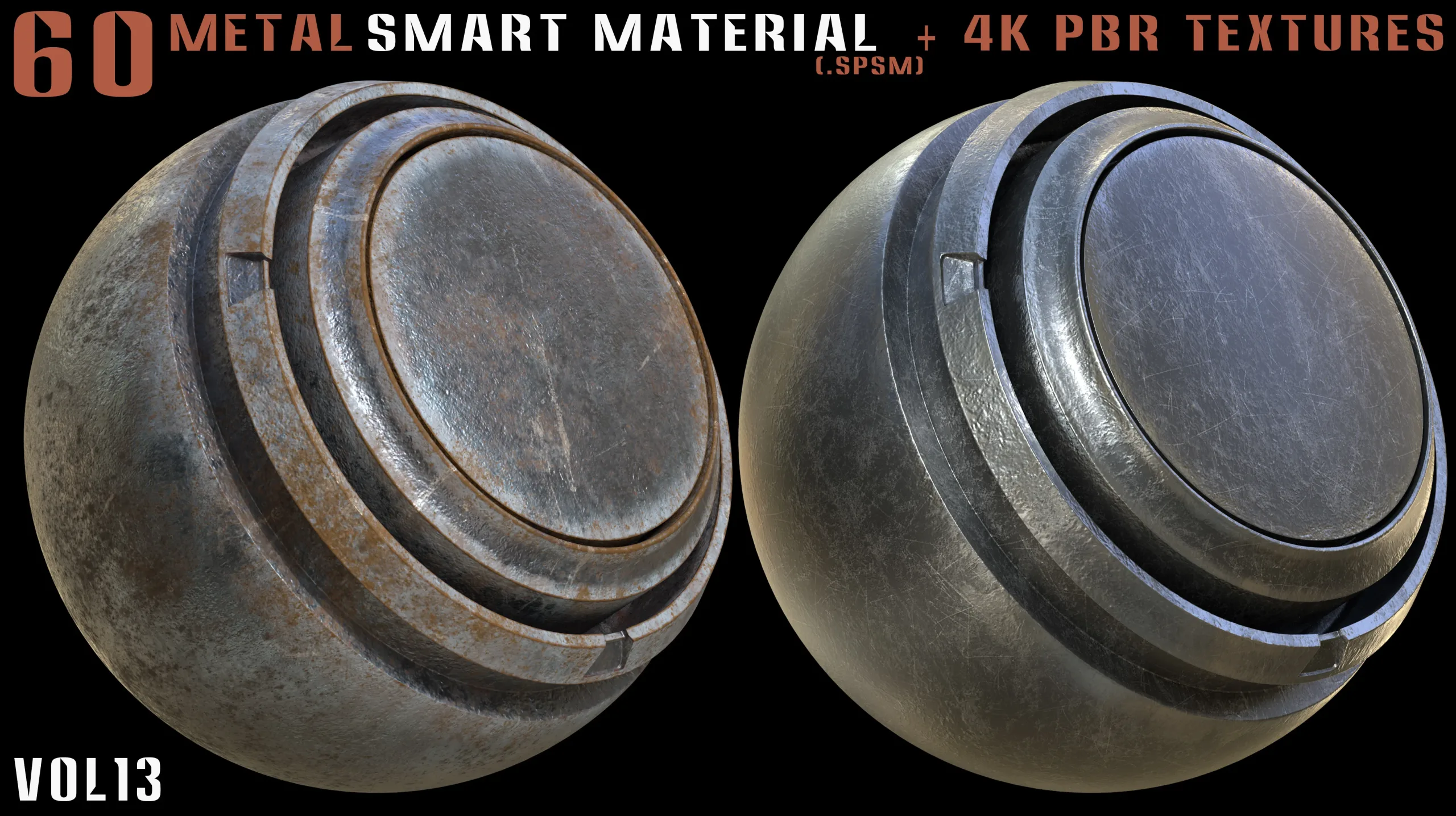 60 Metal Smart Materials & 4k PBR Textures - Vol. 13