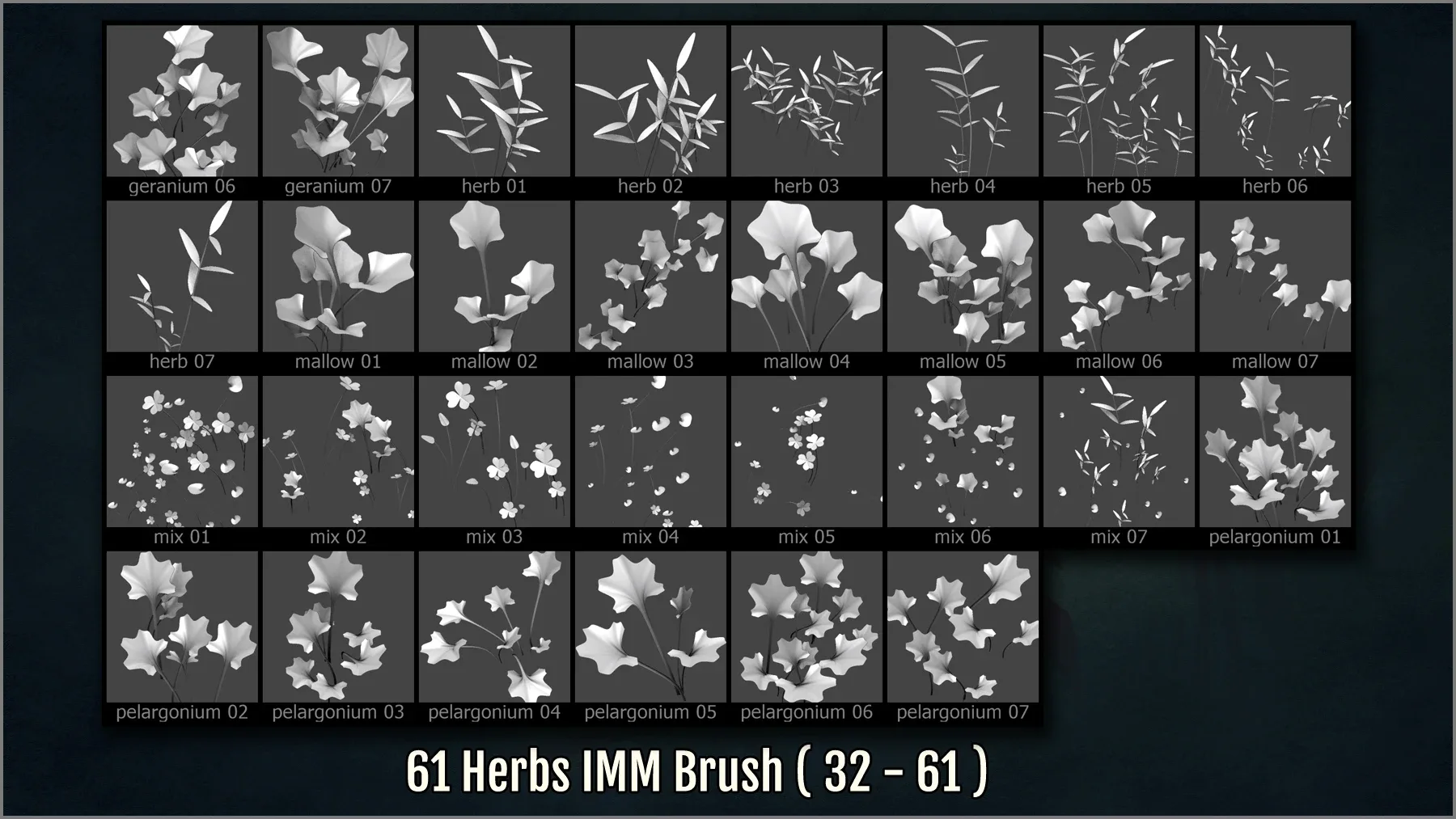 Herbs and Grass Maker 200 ZBrush IM Brushes and 200 OBJs