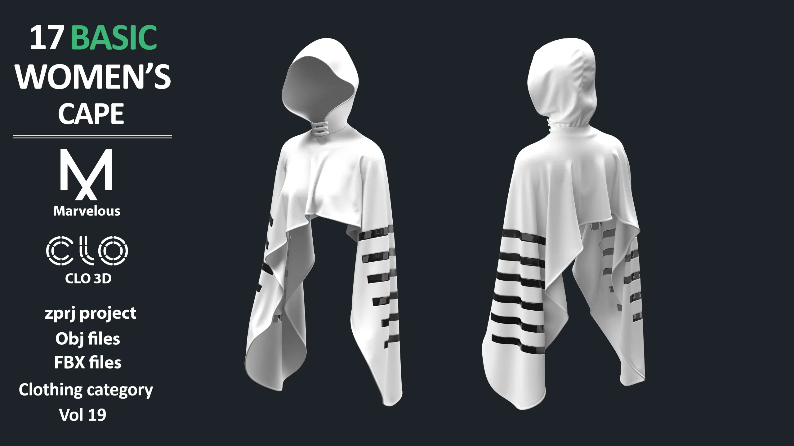 17 BASIC WOMEN'S CAPES / ZPRJ + OBJ + FBX / Marvelous + Clo3d