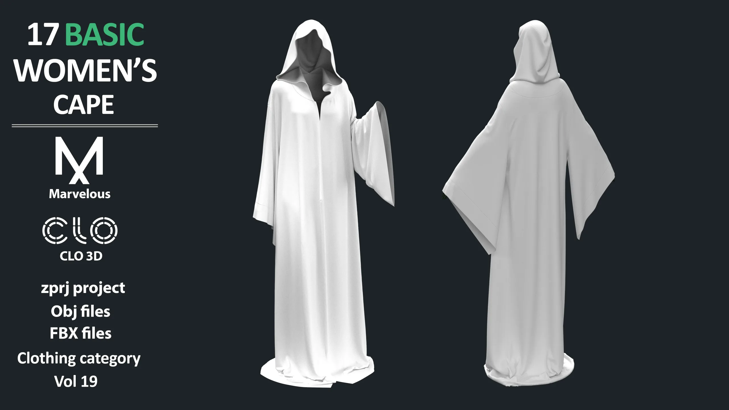 17 BASIC WOMEN'S CAPES / ZPRJ + OBJ + FBX / Marvelous + Clo3d