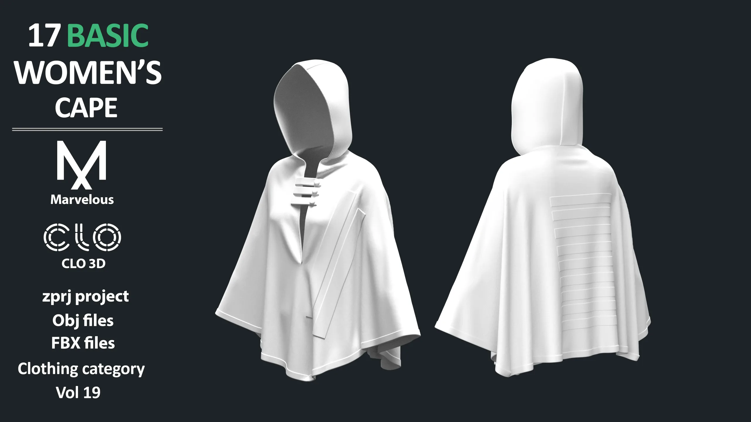 17 BASIC WOMEN'S CAPES / ZPRJ + OBJ + FBX / Marvelous + Clo3d