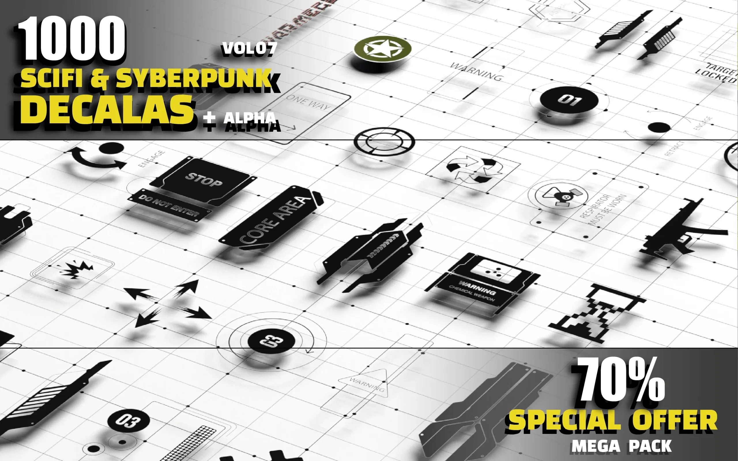 1000 + Sci-fi Graphics and CyberPunk decals+alpha mega pack