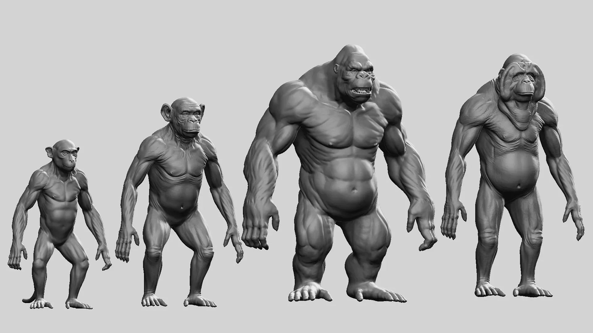 Primate Pack ( Monkey, Chimpanzee, Gorilla, Orangutan ) - Topology + UV Map