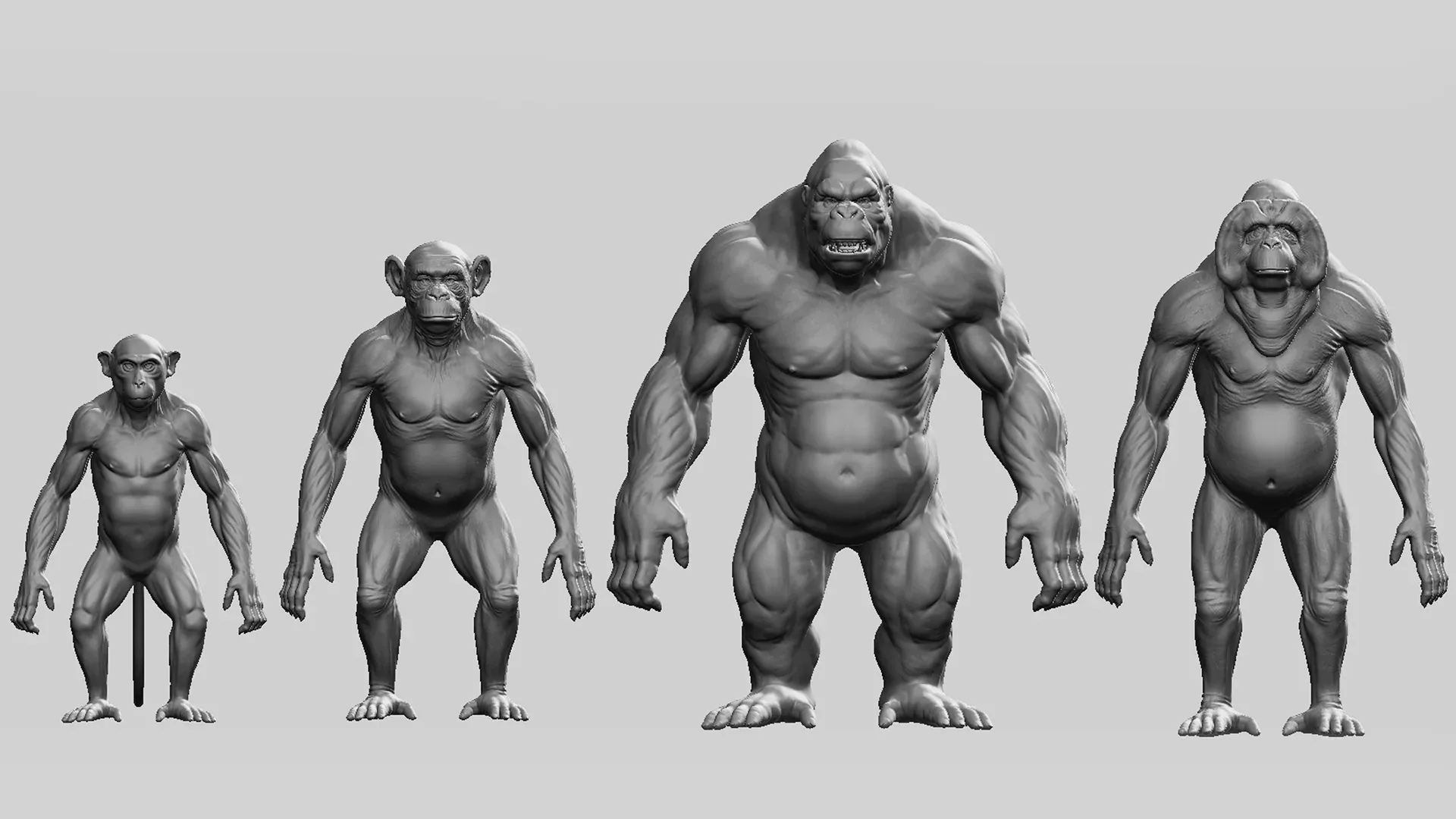 Primate Pack ( Monkey, Chimpanzee, Gorilla, Orangutan ) - Topology + UV Map