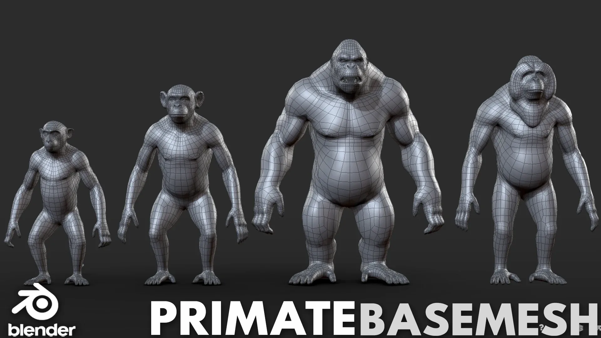 Primate Pack ( Monkey, Chimpanzee, Gorilla, Orangutan ) - Topology + UV Map