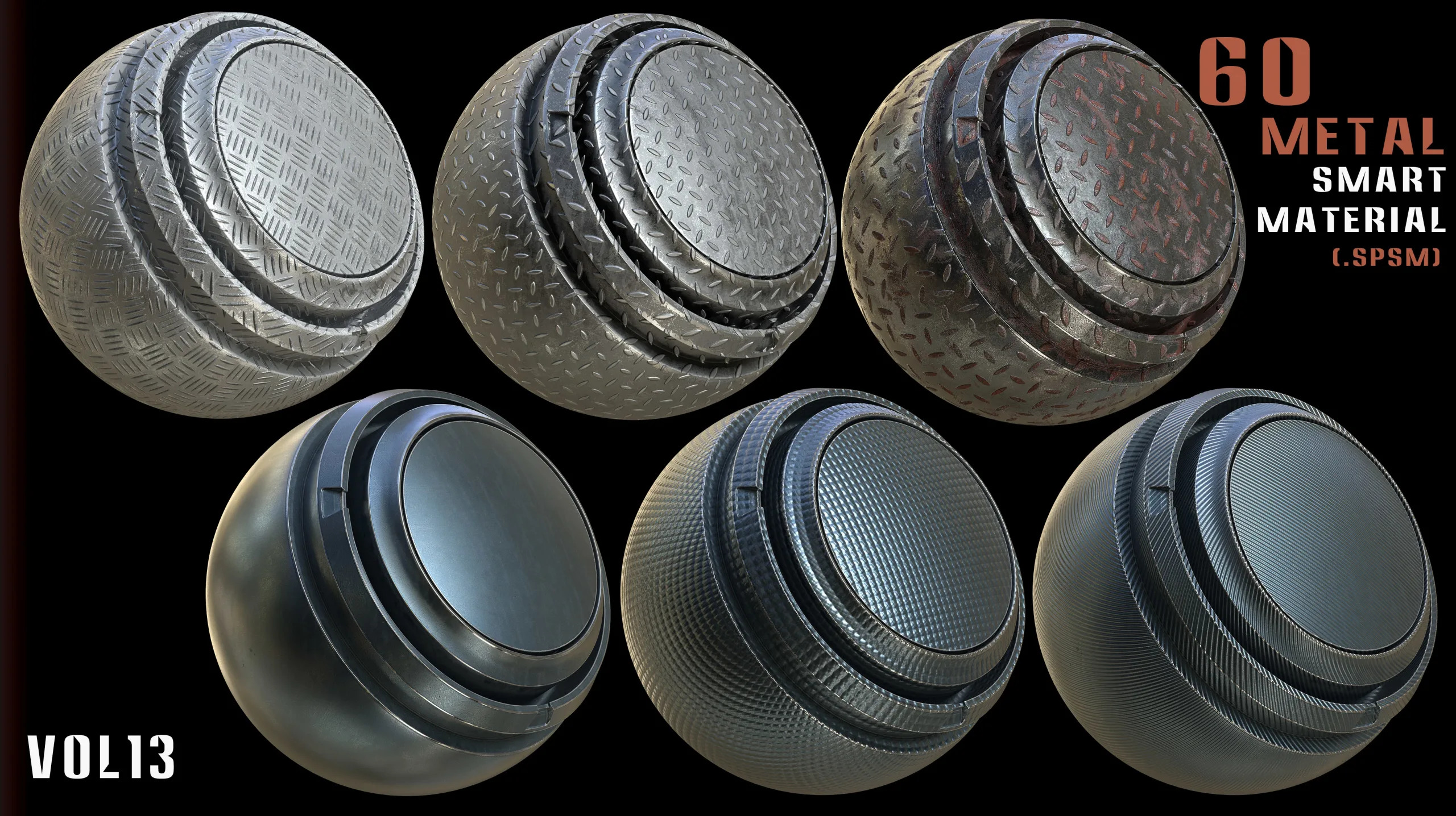 60 Metal Smart Materials & 4k PBR Textures - Vol. 13