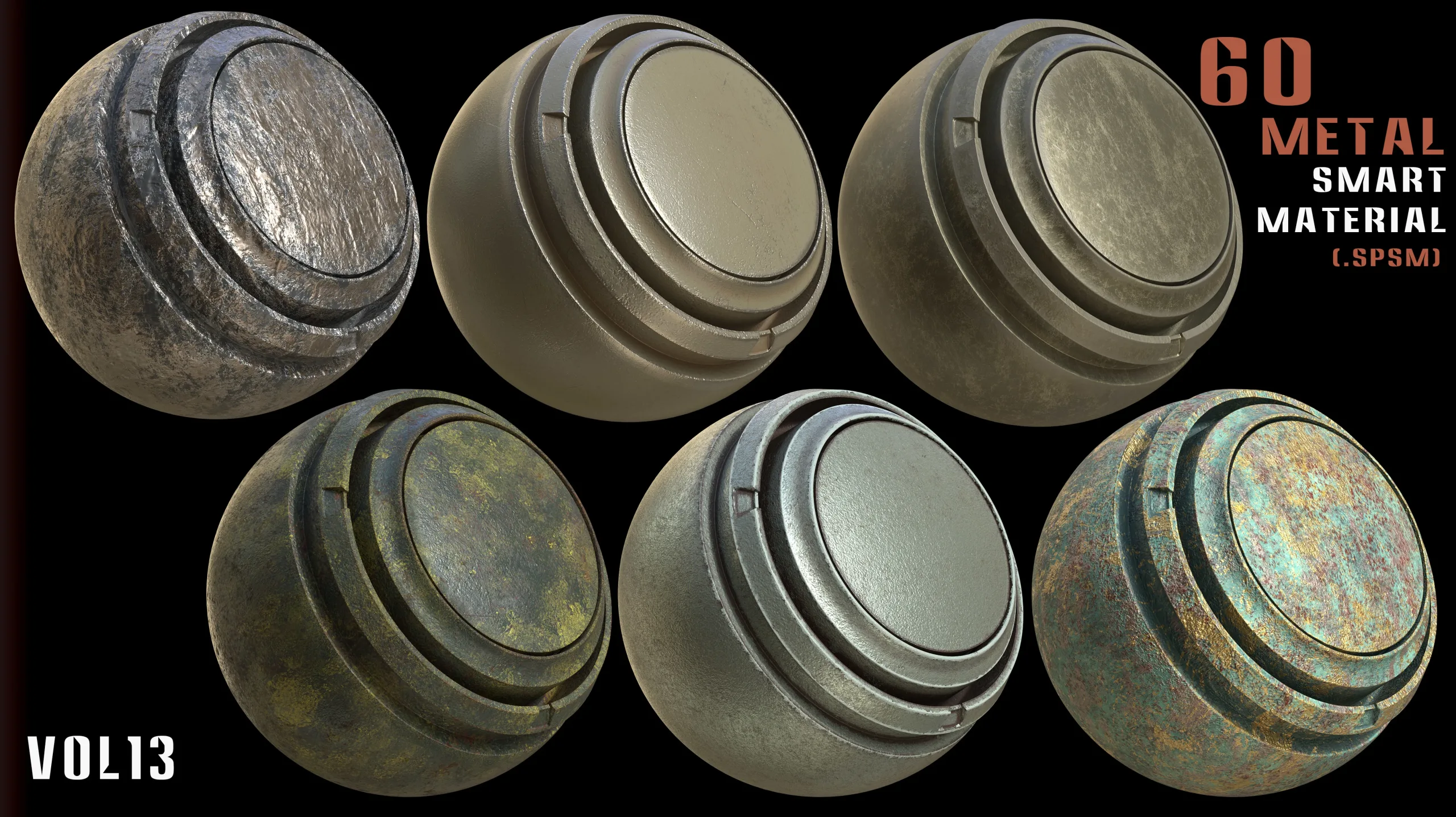 60 Metal Smart Materials & 4k PBR Textures - Vol. 13