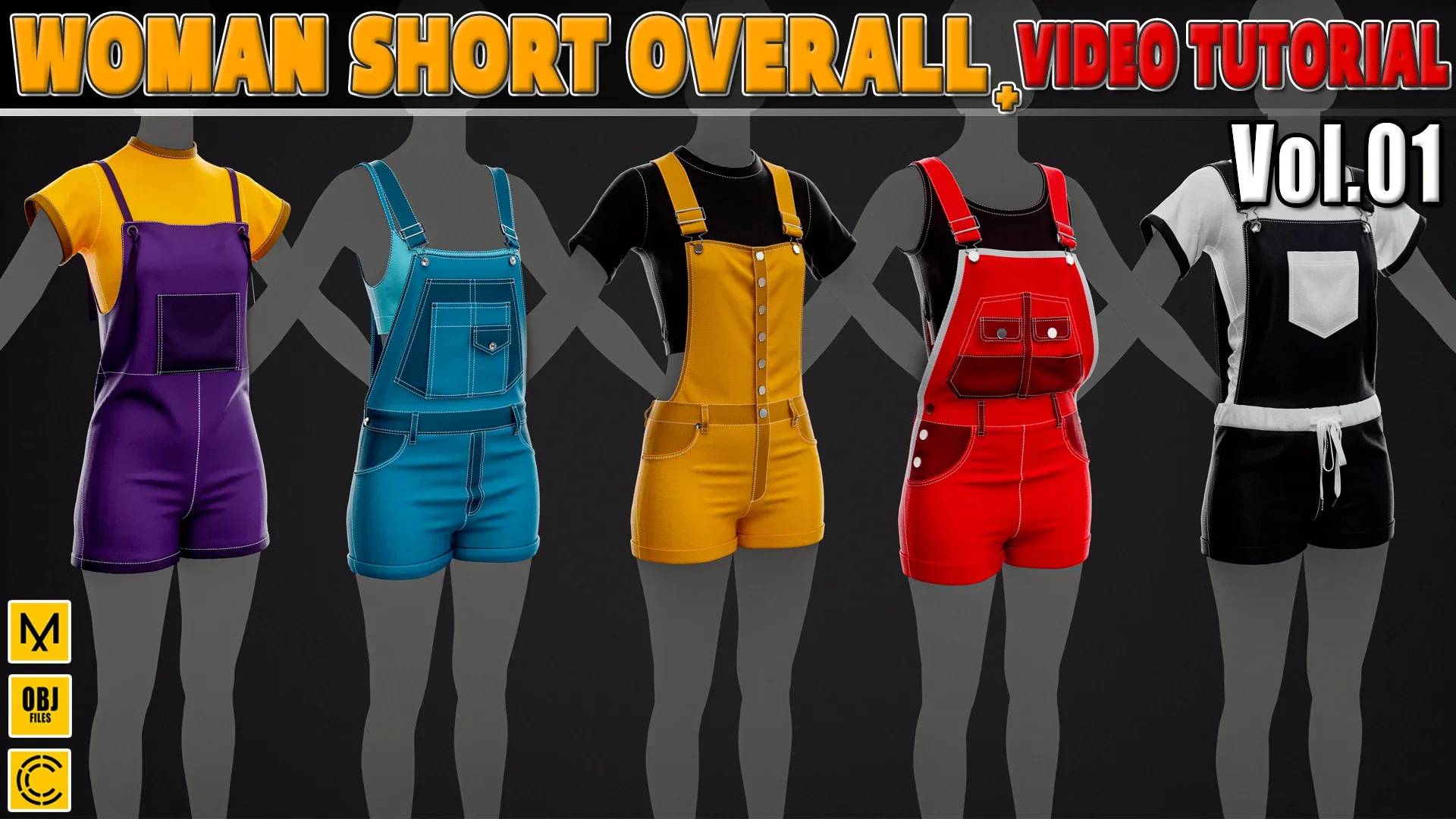 5 in 1 Women's Shorts Overall + Clo3D/Marvelous + Video Tutorial + ZPRJ + OBJ + UV+ Texture Vol.01