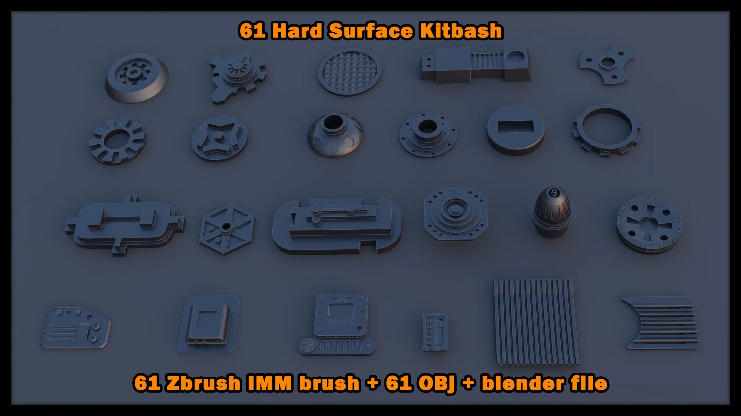 61 Hardsurface IMM brush + OBJ & blend files