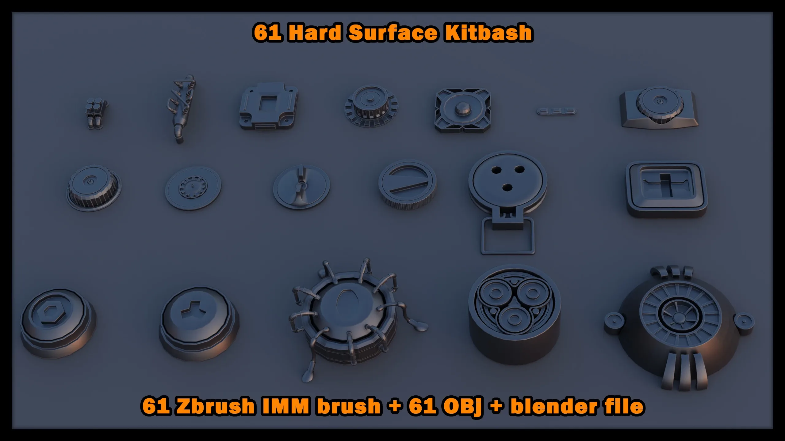61 Hardsurface IMM brush + OBJ & blend files
