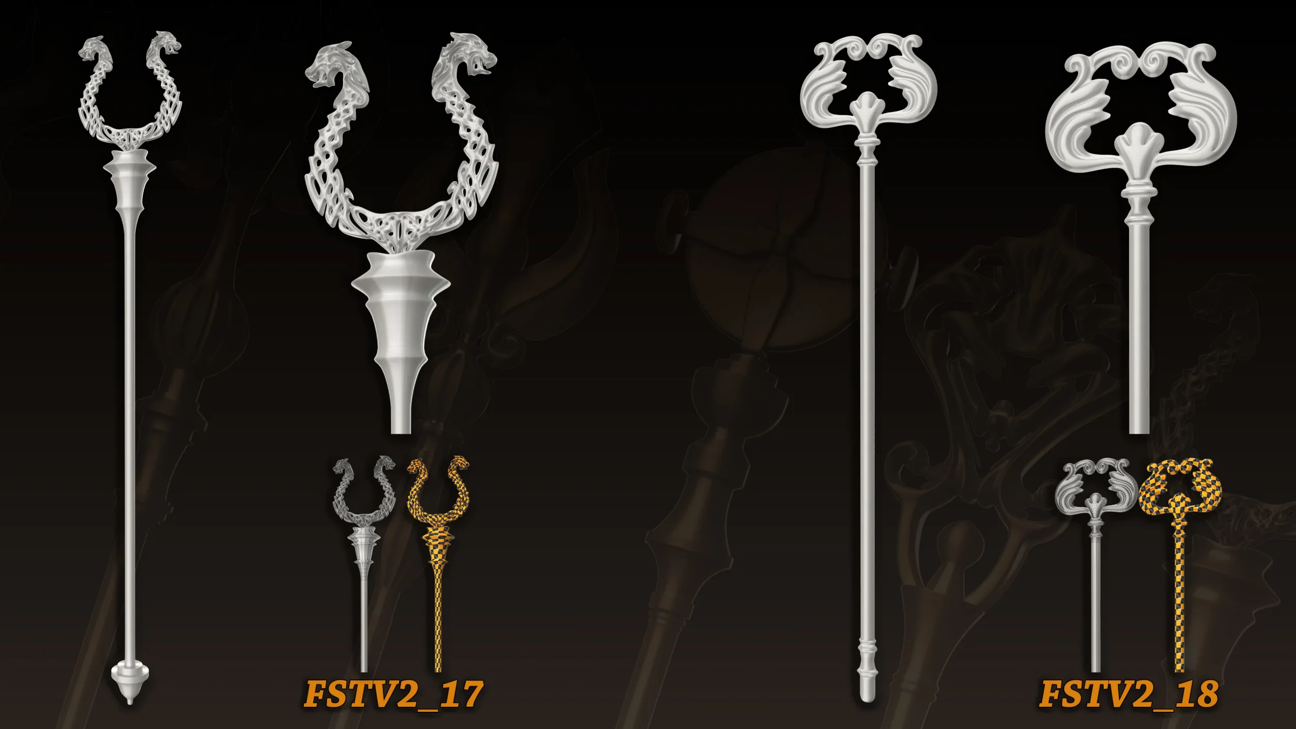 20 King Scepter 3D Model (Basemesh) vol.2