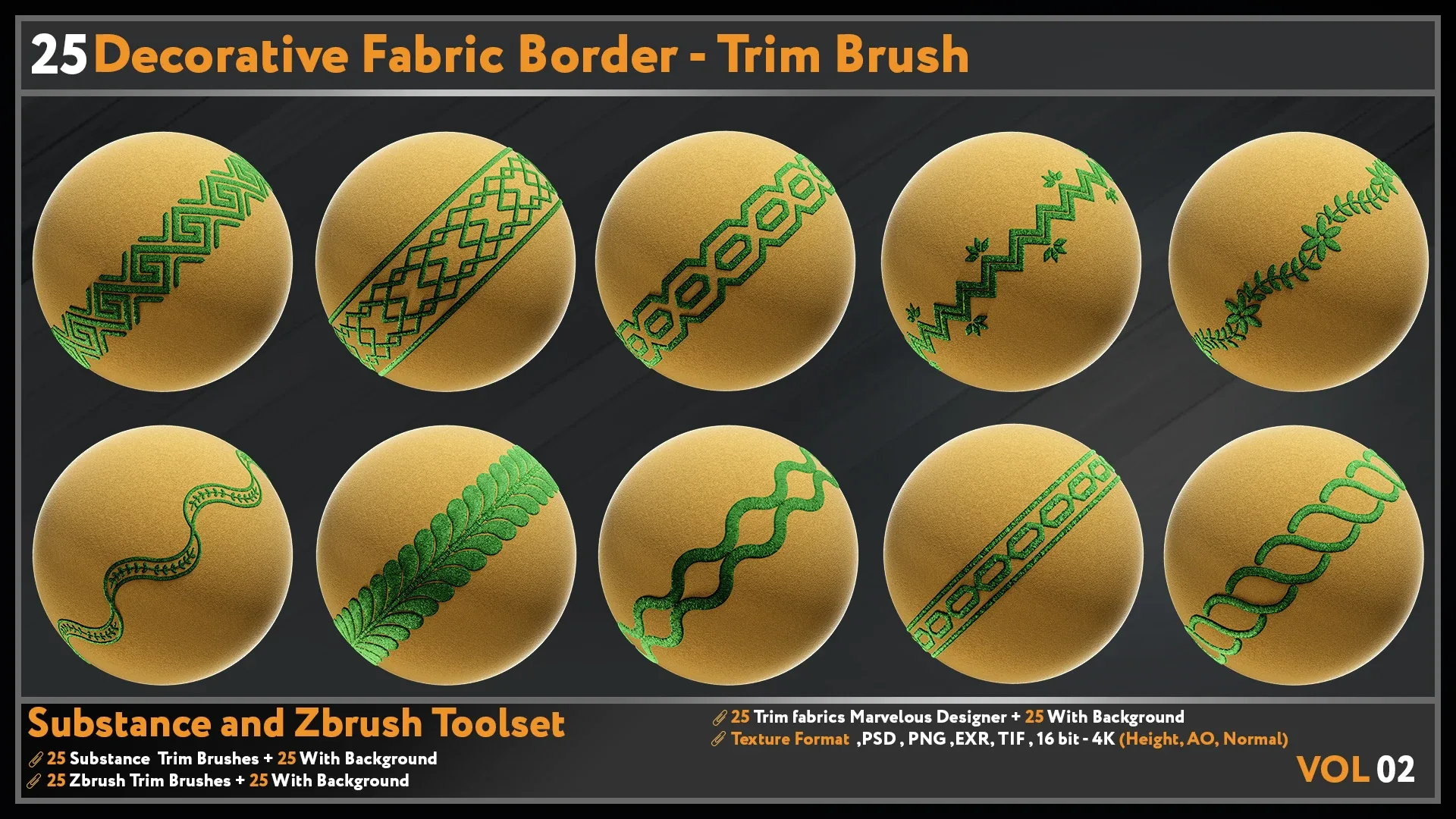 25 Decorative Fabric Border - Trim Brush-VOL 02