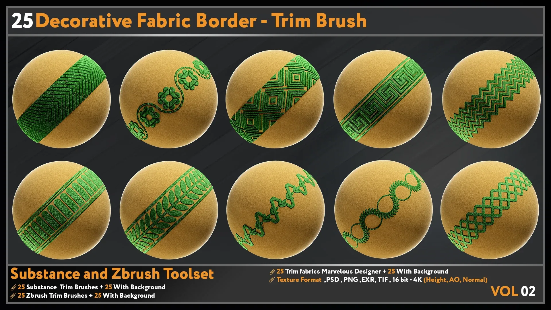 25 Decorative Fabric Border - Trim Brush-VOL 02