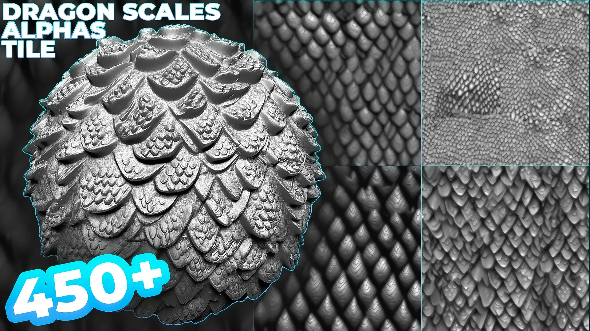450+ Dragon Scales Alphas for ZBrush FlippedNormals
