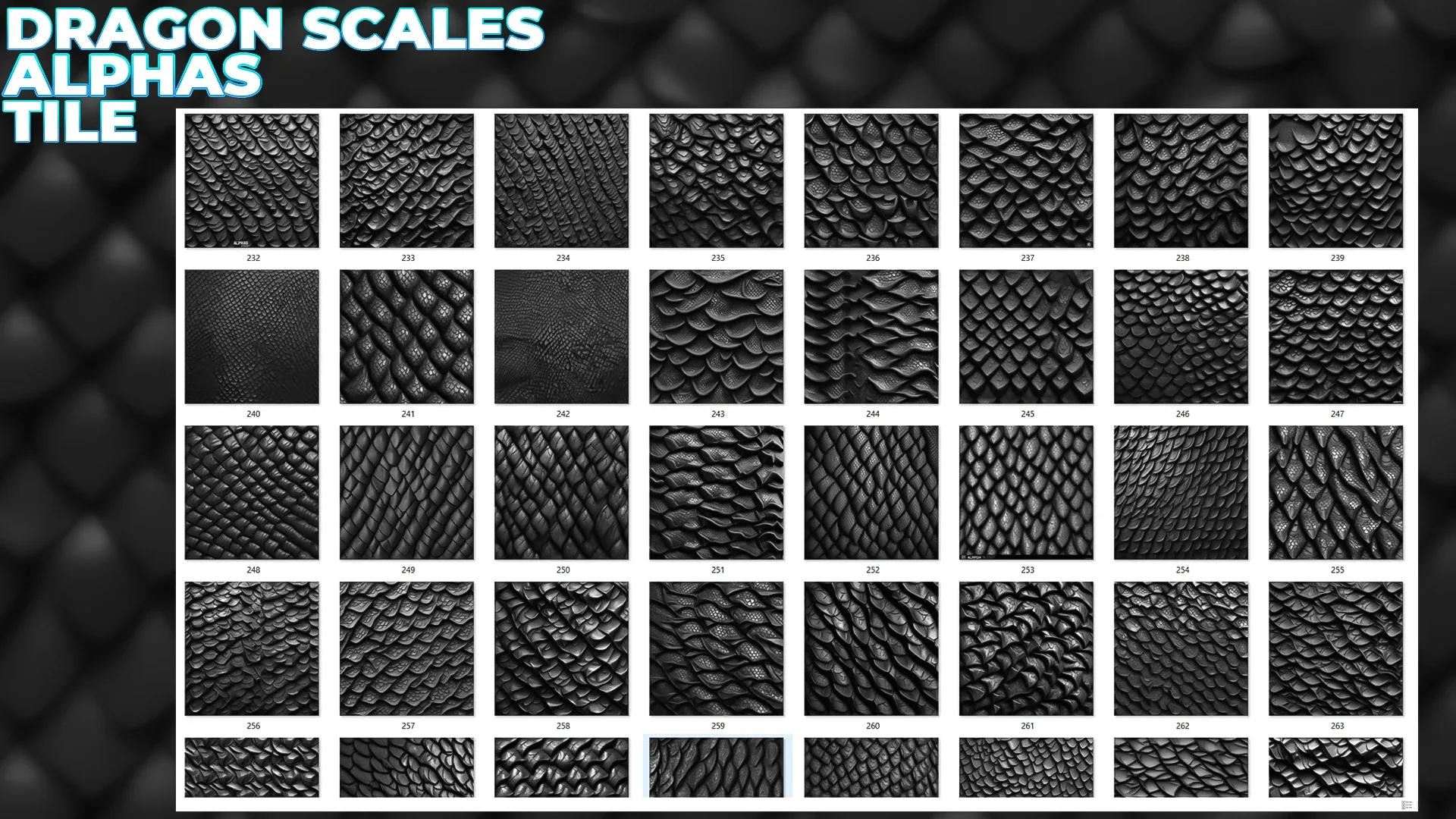 450+ Dragon Scales Alphas for ZBrush FlippedNormals