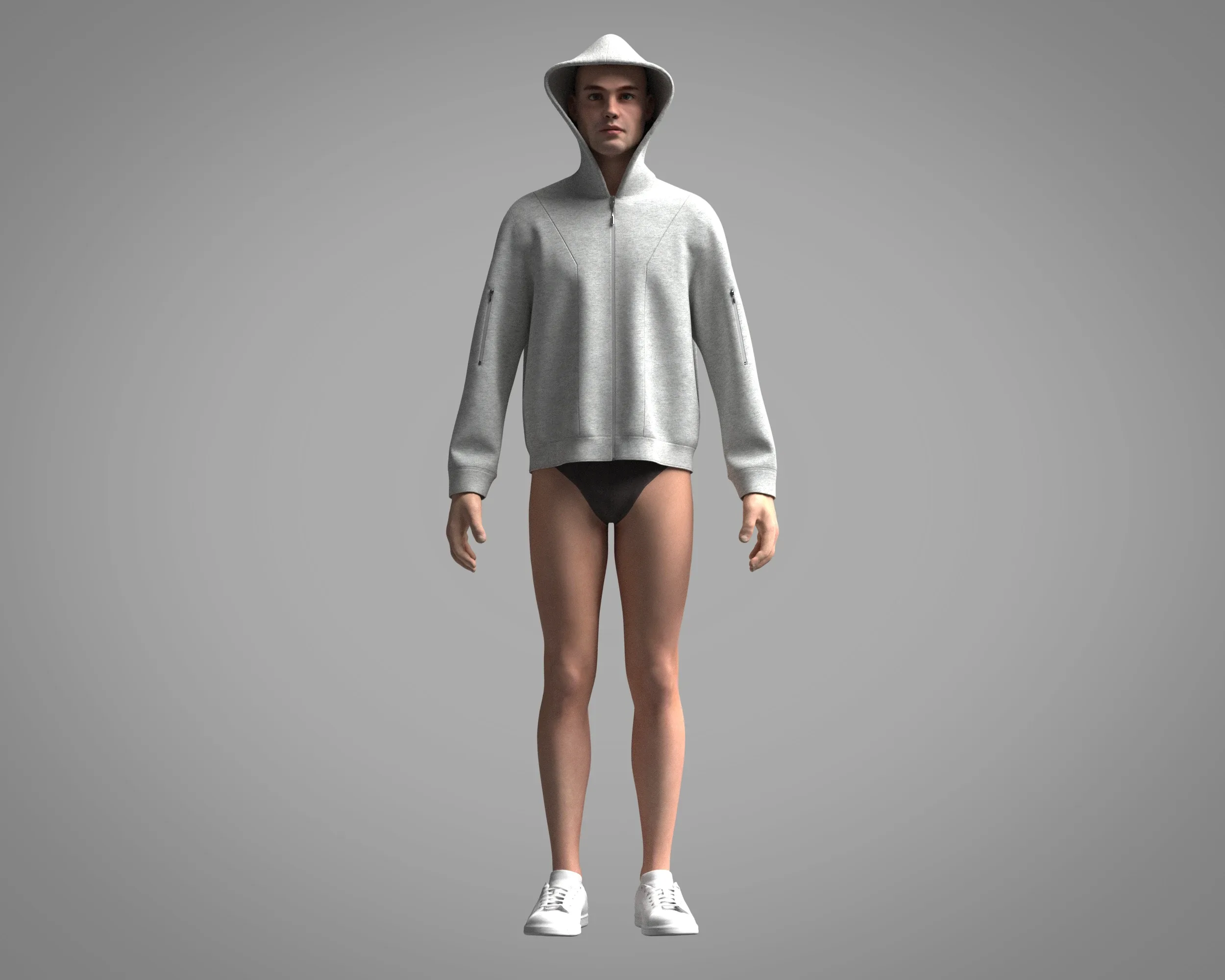 Mens Hoodie - Grey Melange | Marvelous / Clo3d / obj / fbx