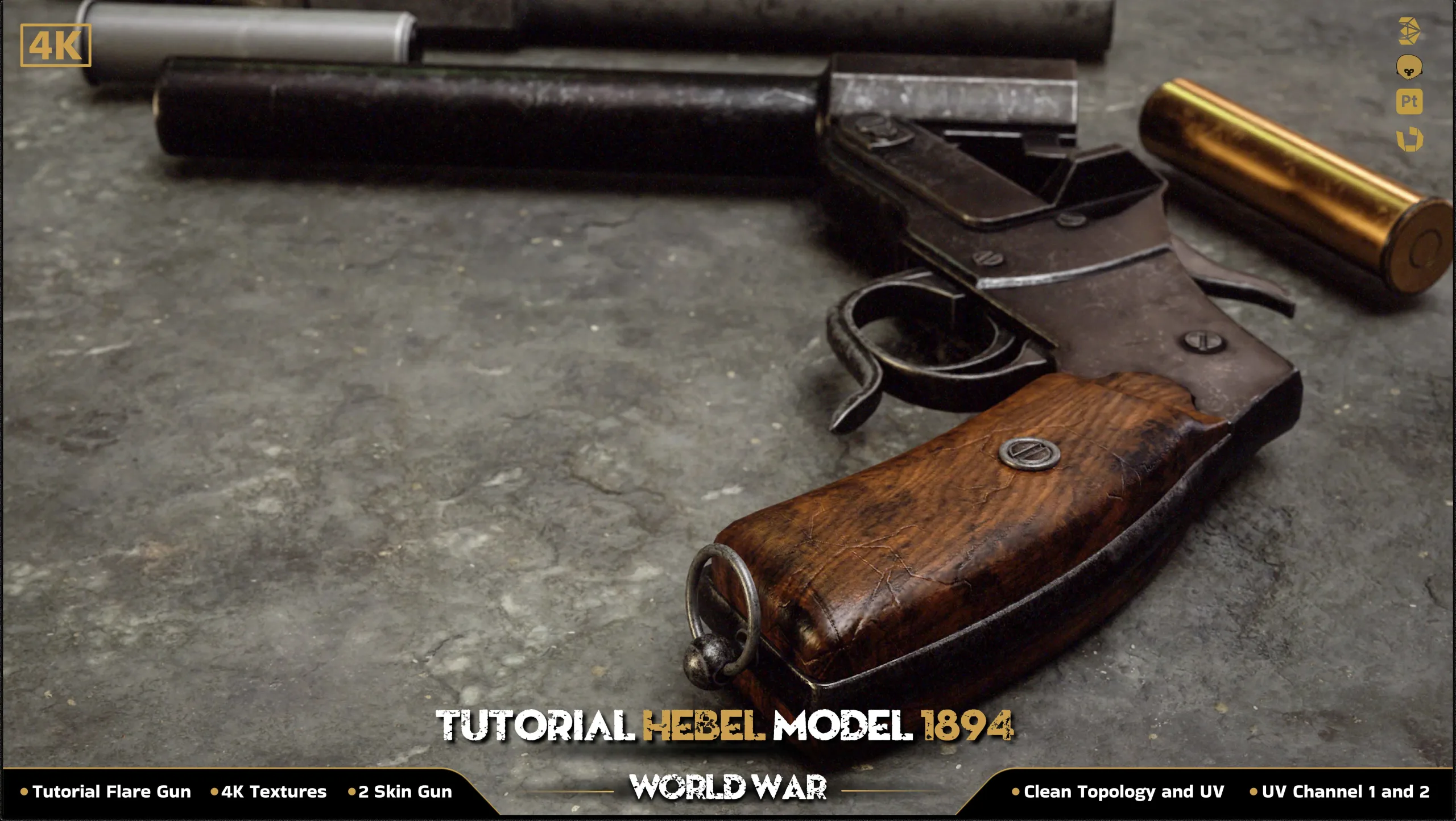 Flare Gun (Hebel Model 1894) / World War / 3D Model + Full Tutorial