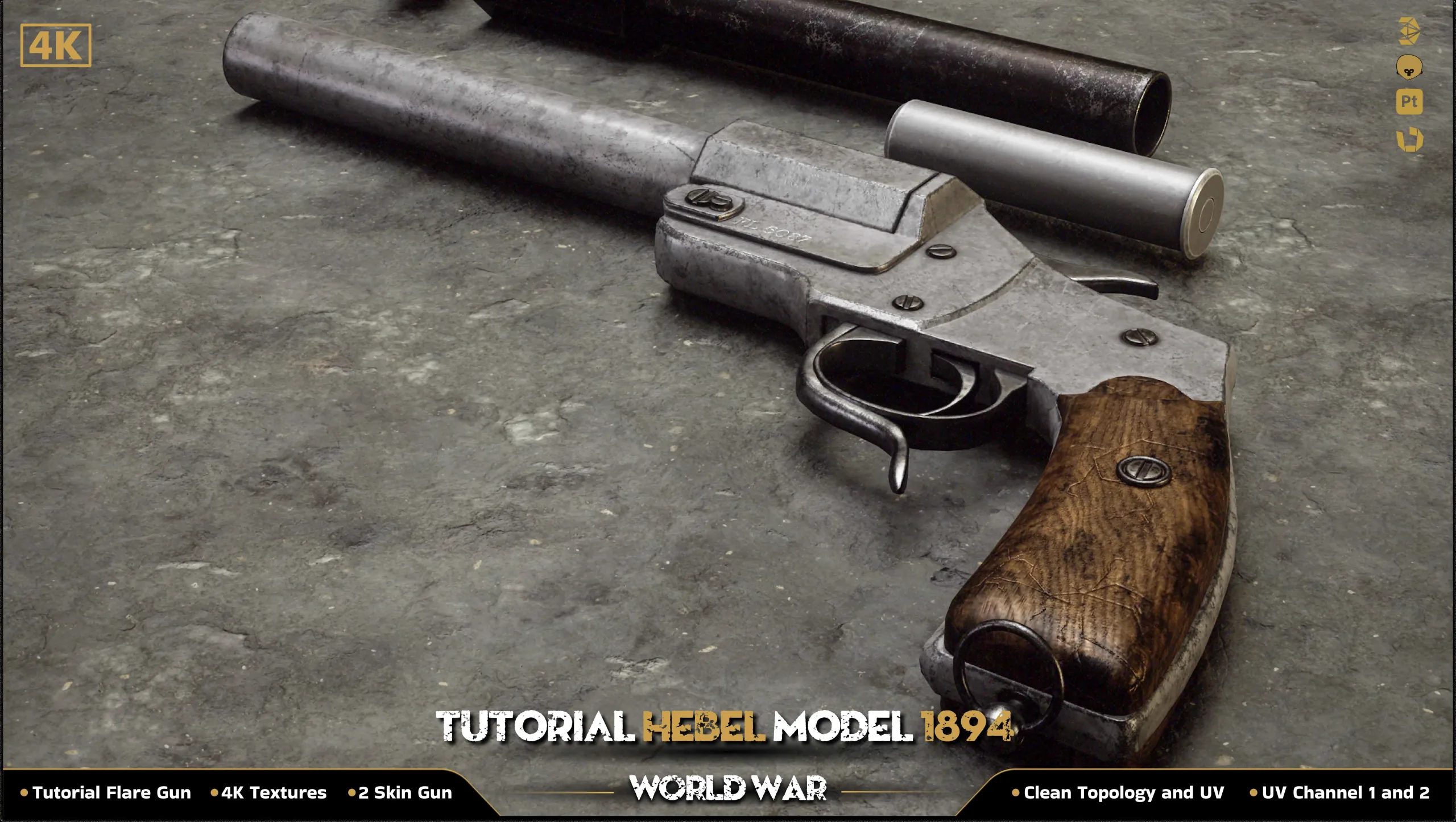 Flare Gun (Hebel Model 1894) / World War / 3D Model + Full Tutorial