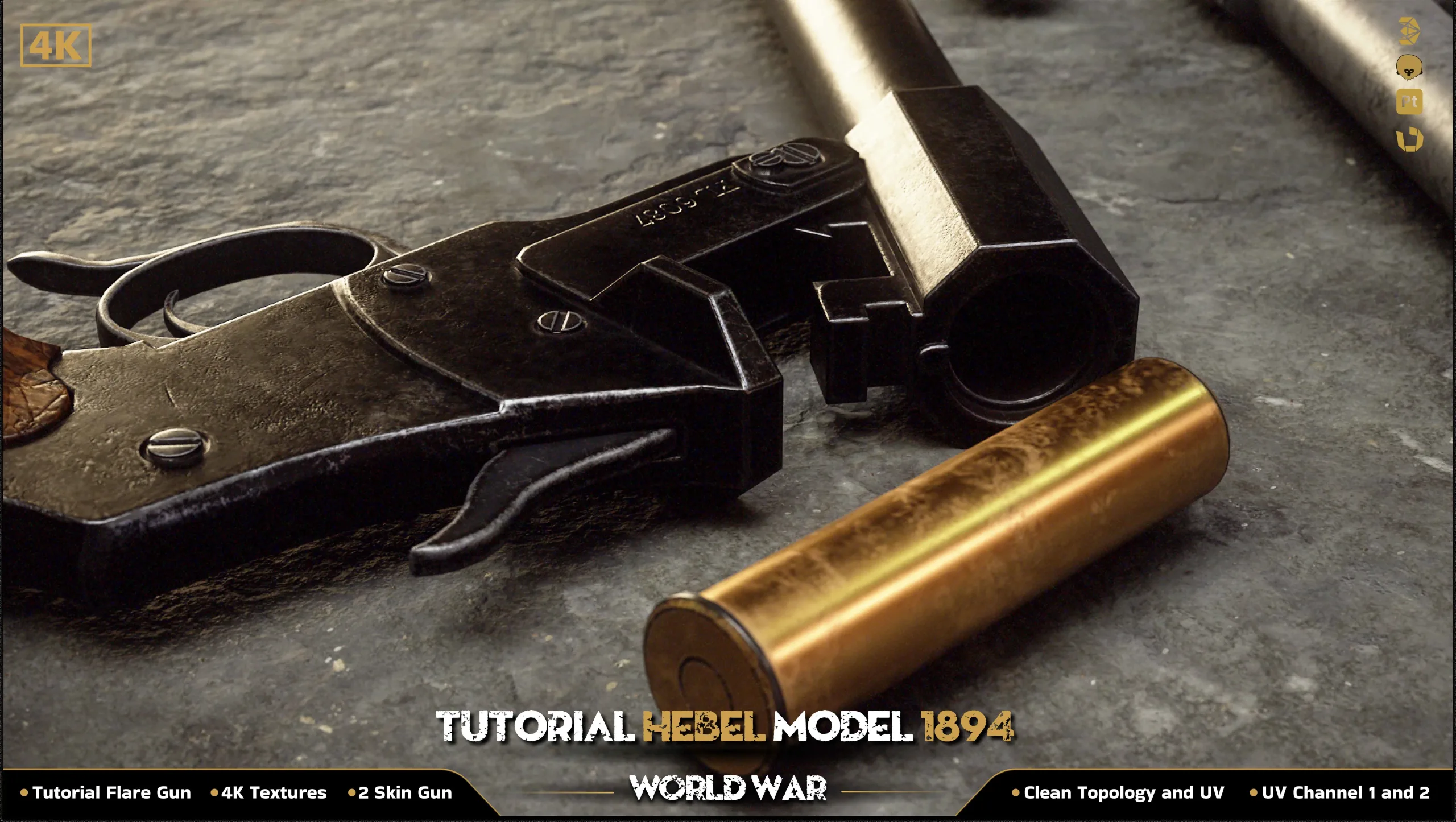 Flare Gun (Hebel Model 1894) / World War / 3D Model + Full Tutorial