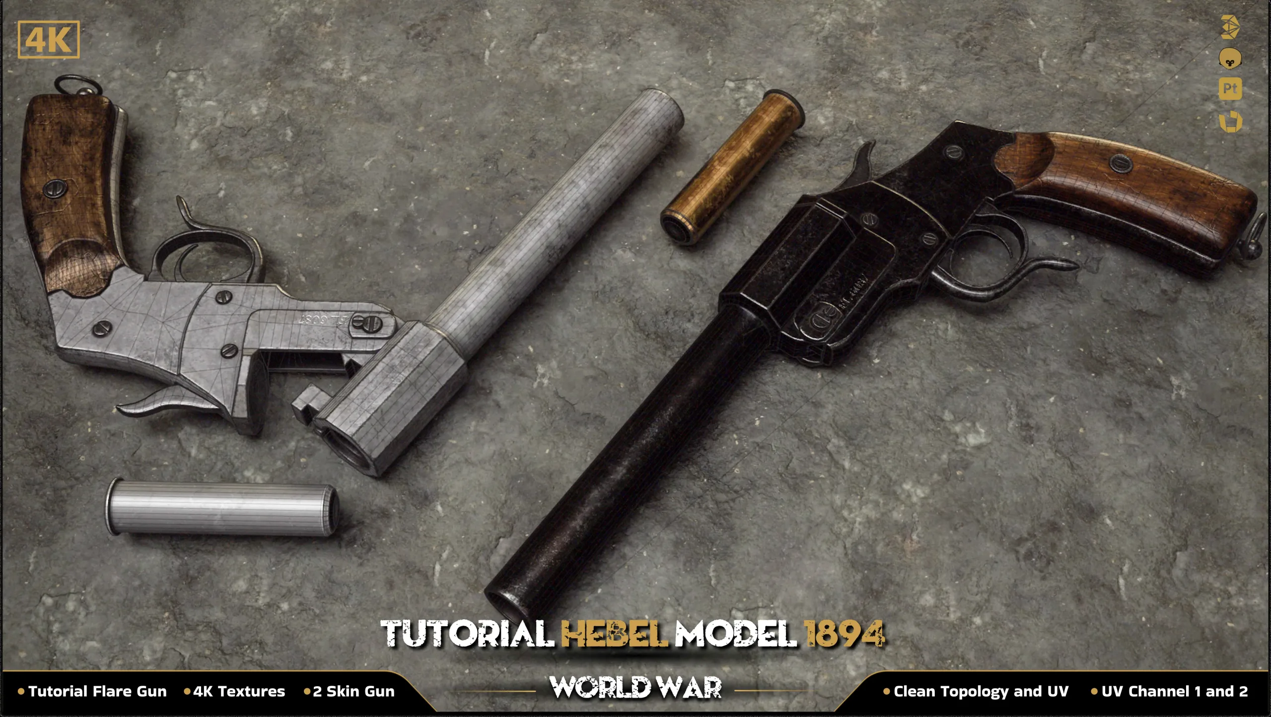 Flare Gun (Hebel Model 1894) / World War / 3D Model + Full Tutorial