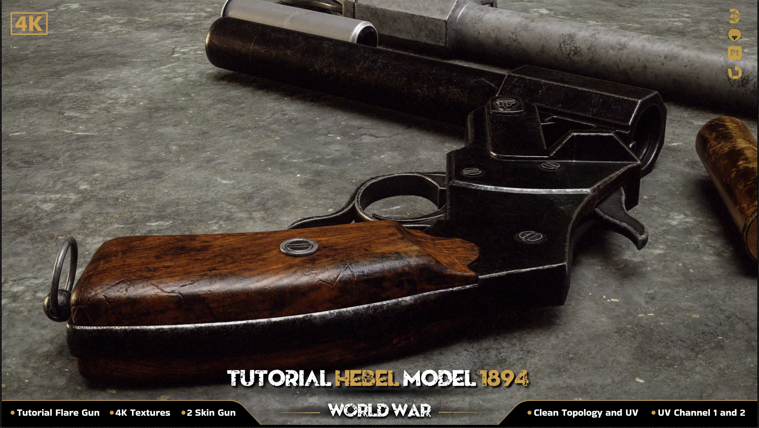 Flare Gun (Hebel Model 1894) / World War / 3D Model + Full Tutorial