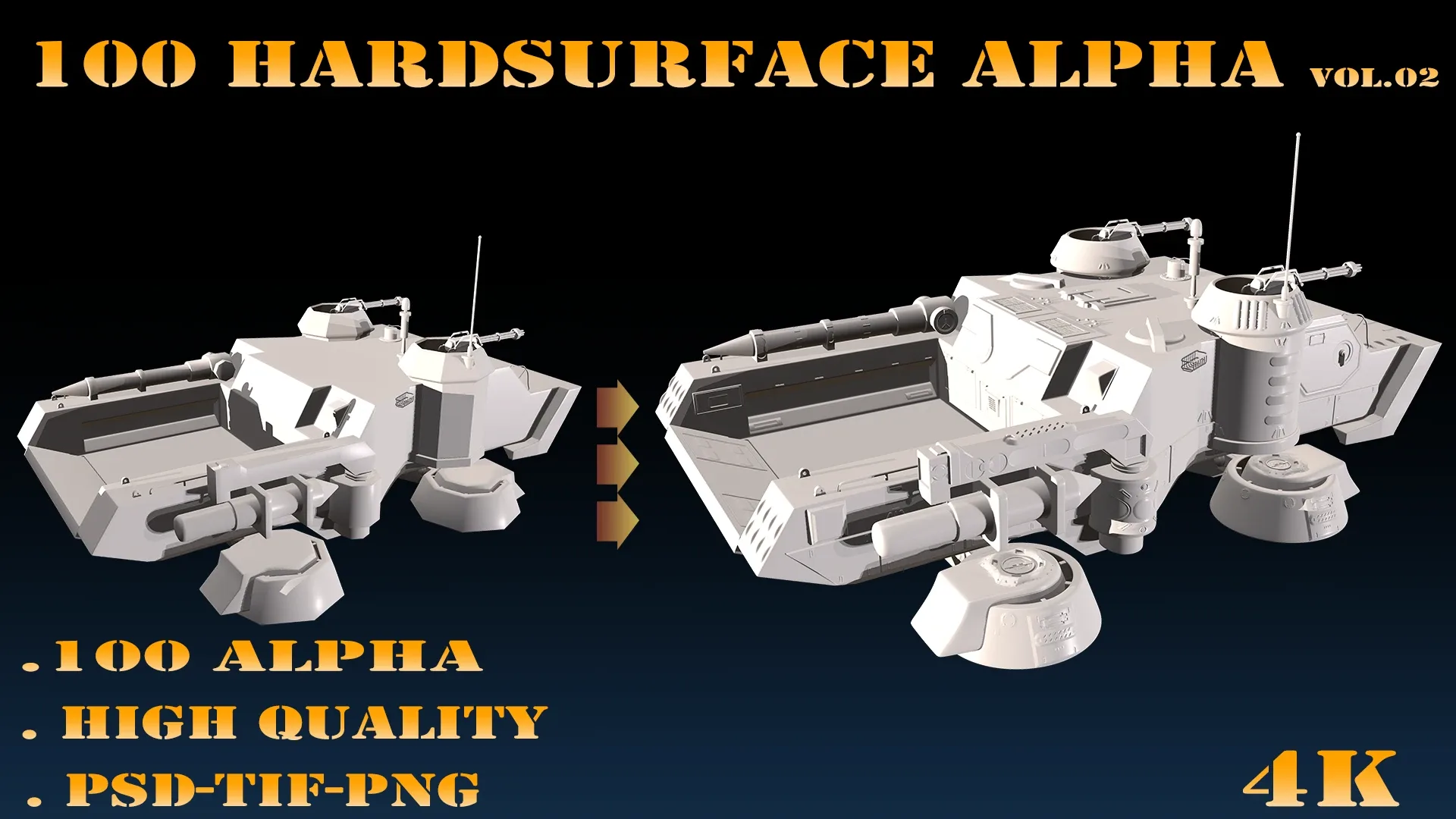 100 Hardsurface Alpha Vol.02 +PSD+TIF+PNG+4K+Model