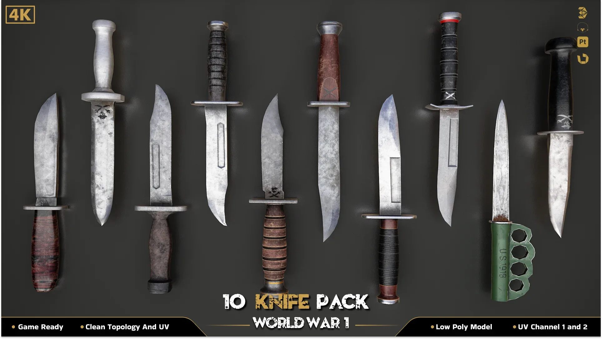 10 Military Knife ww2 Game Ready