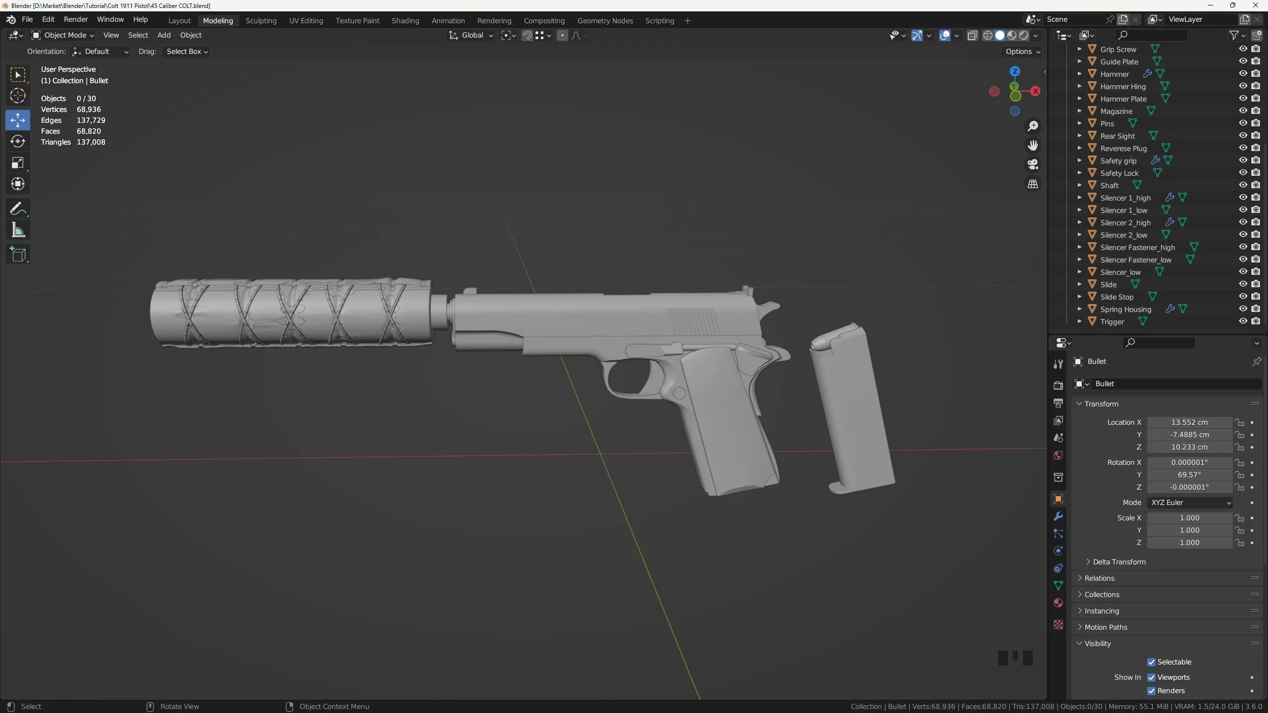 Creating Caliber 45 Pistol inside Blender and Substance 3D Painter