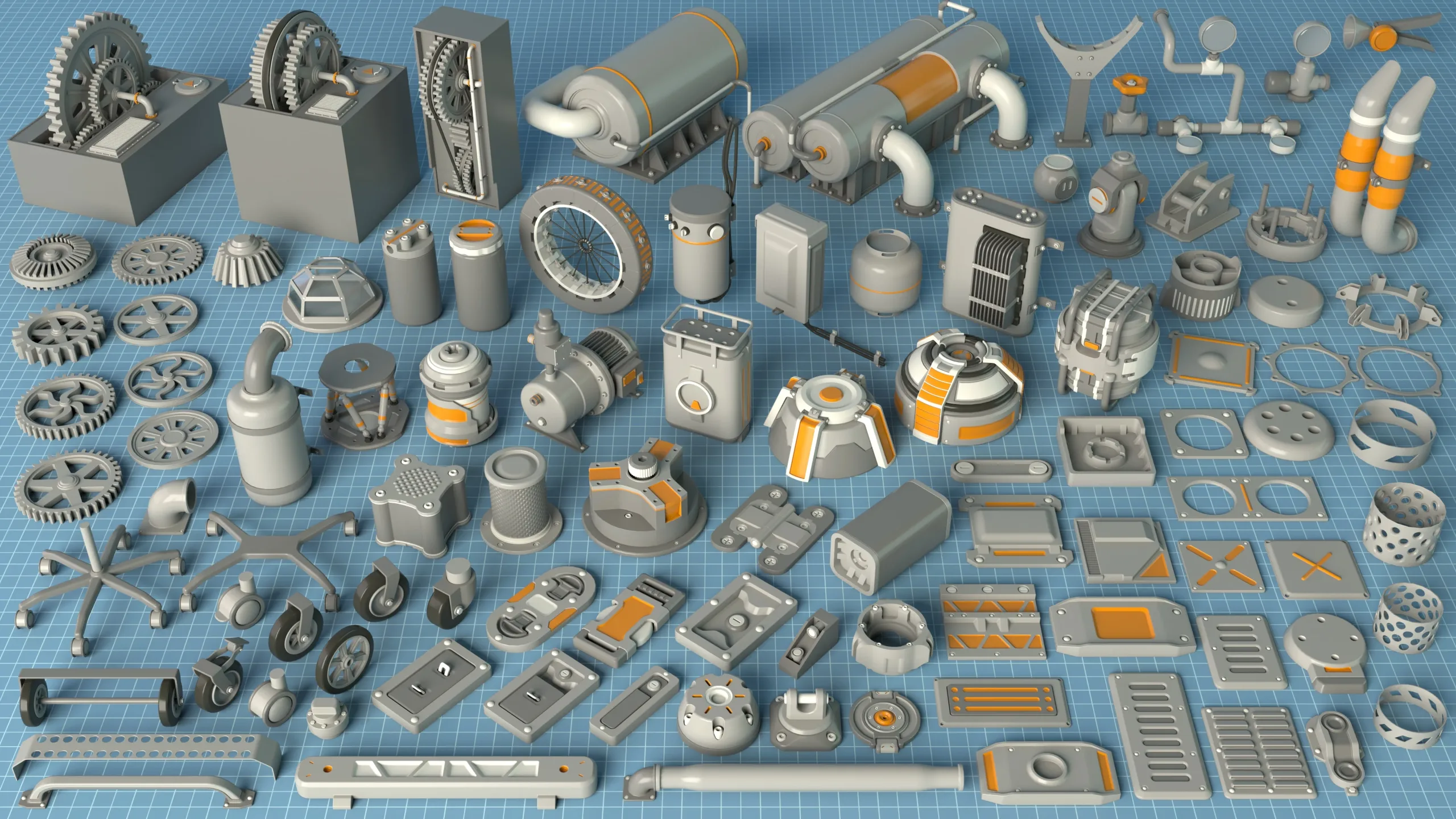 Industrial Kitbash 10 100 pieces FlippedNormals