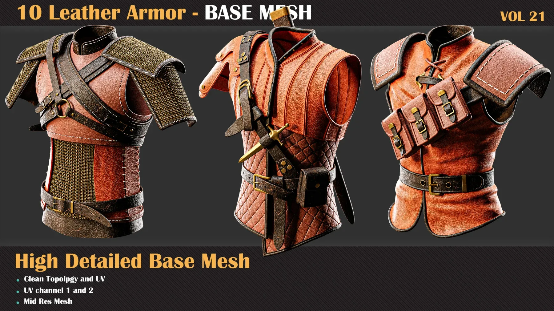 10 High Detail Leather Armor BASE MESH - VOL 21