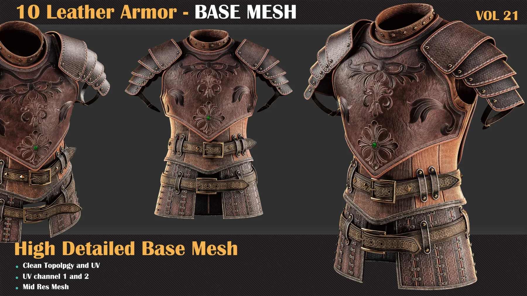 10 High Detail Leather Armor BASE MESH - VOL 21