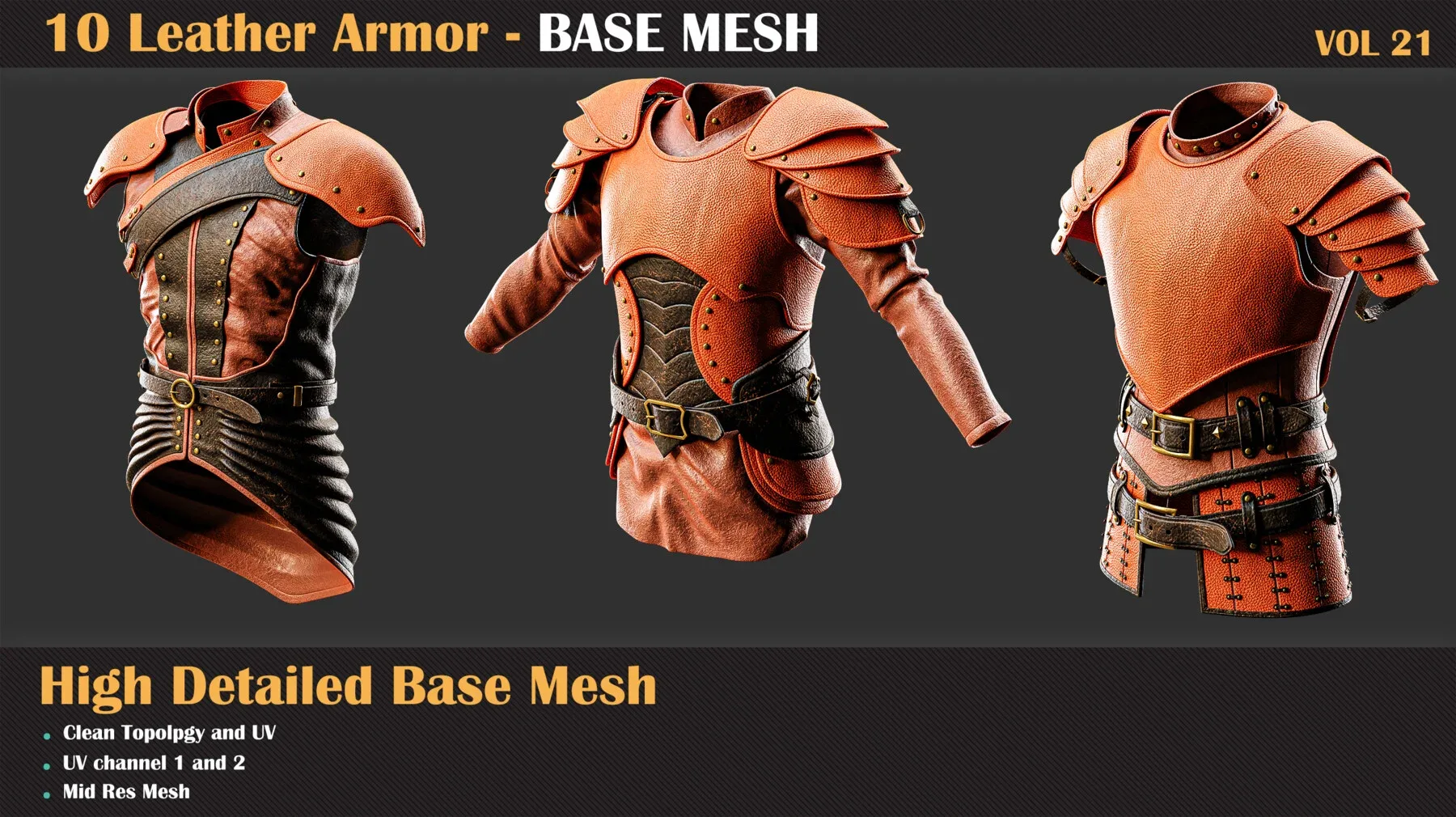 10 High Detail Leather Armor BASE MESH - VOL 21