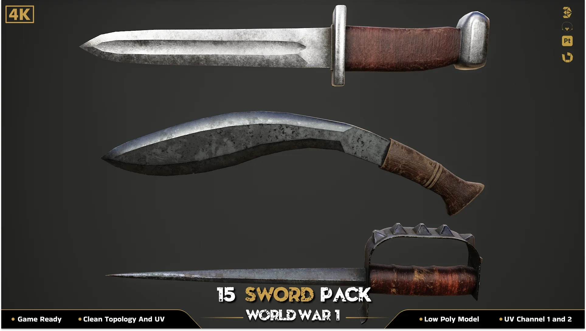 15 Military Sword ww2 (Game Ready)