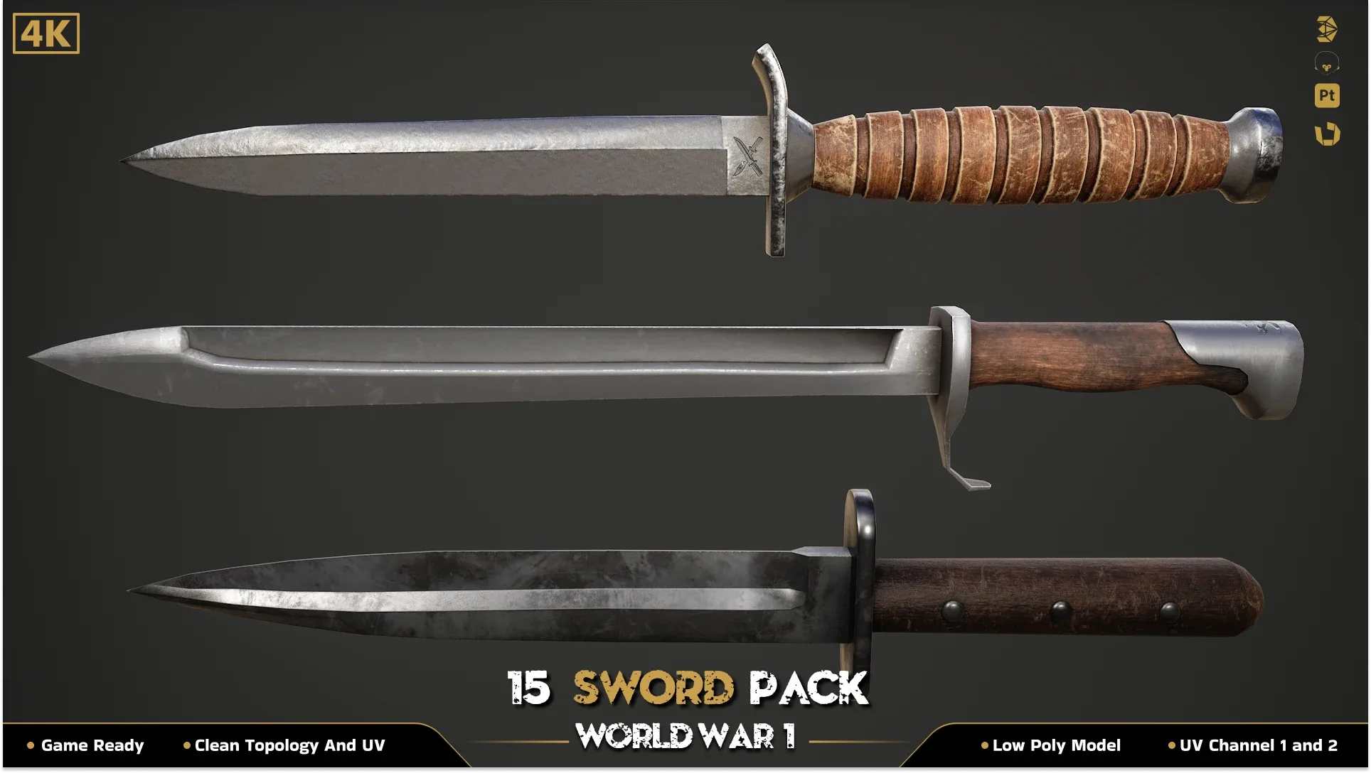 15 Military Sword ww2 (Game Ready)