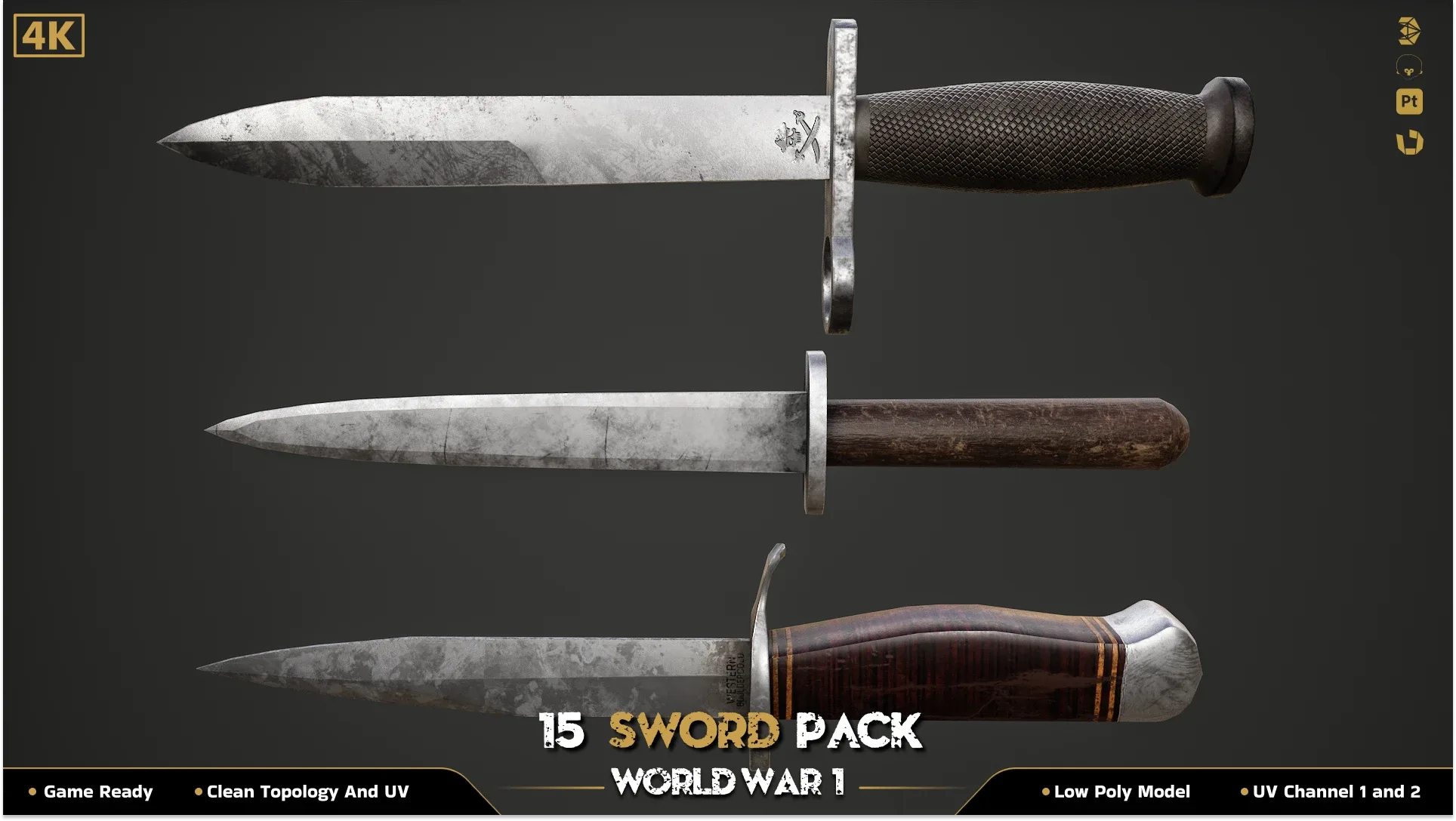 15 Military Sword ww2 (Game Ready)