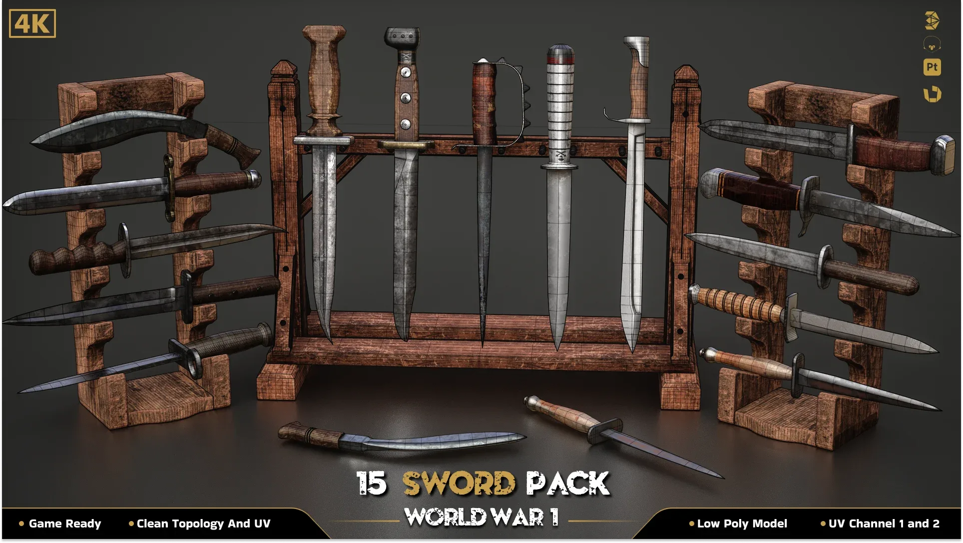 15 Military Sword ww2 (Game Ready)