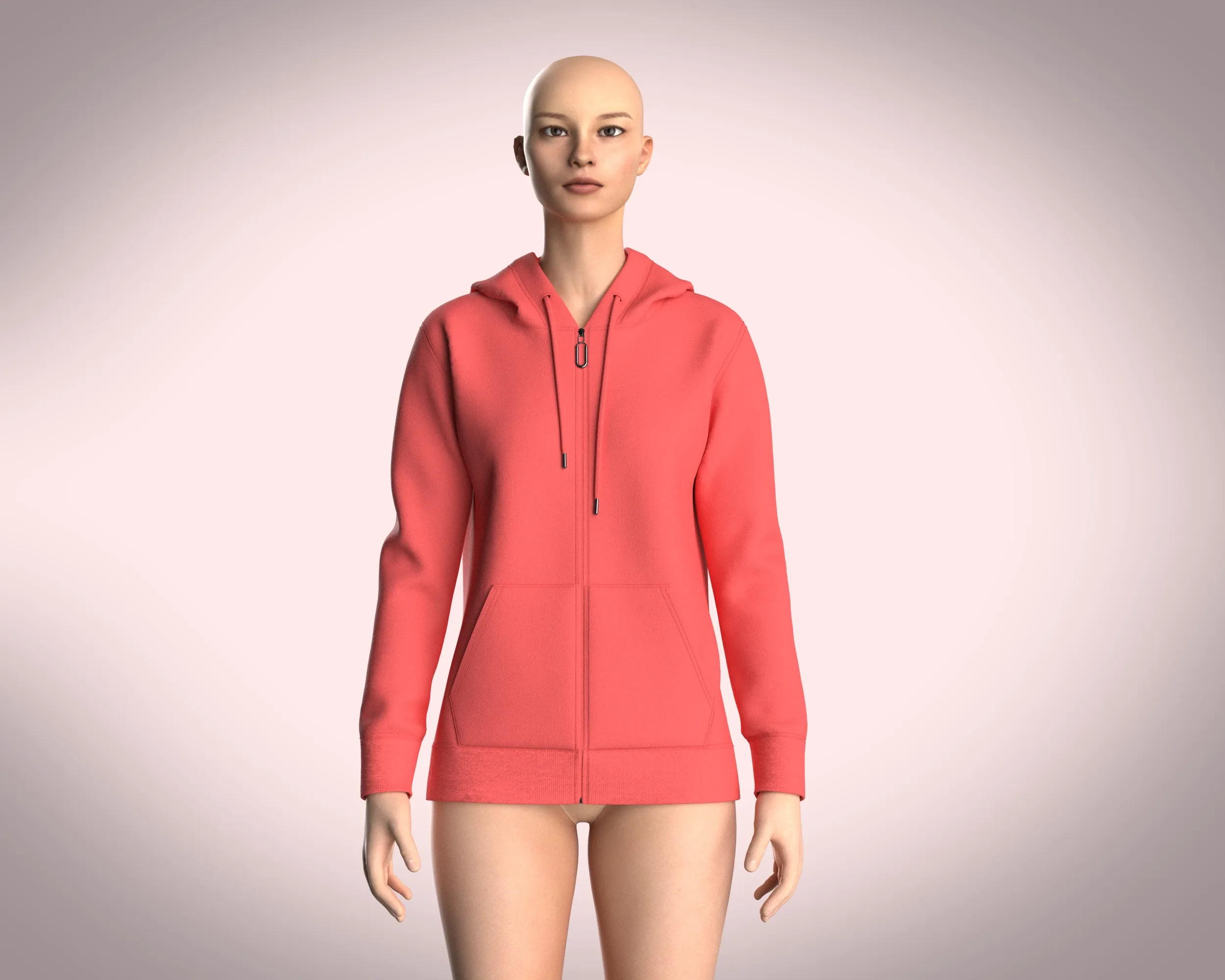 Girls Zipper Hoodie - Red | Marvelous / Clo3d / obj / fbx