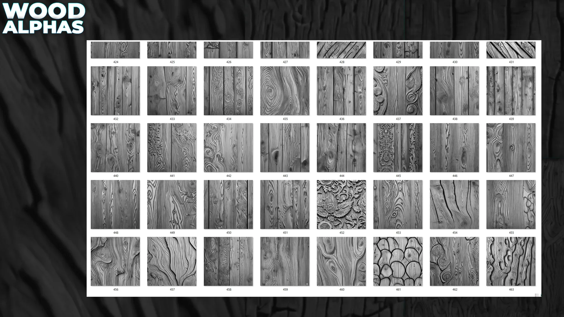 450+ Wood Displacement Map (Alphas) for ZBrush, Blender vol.11