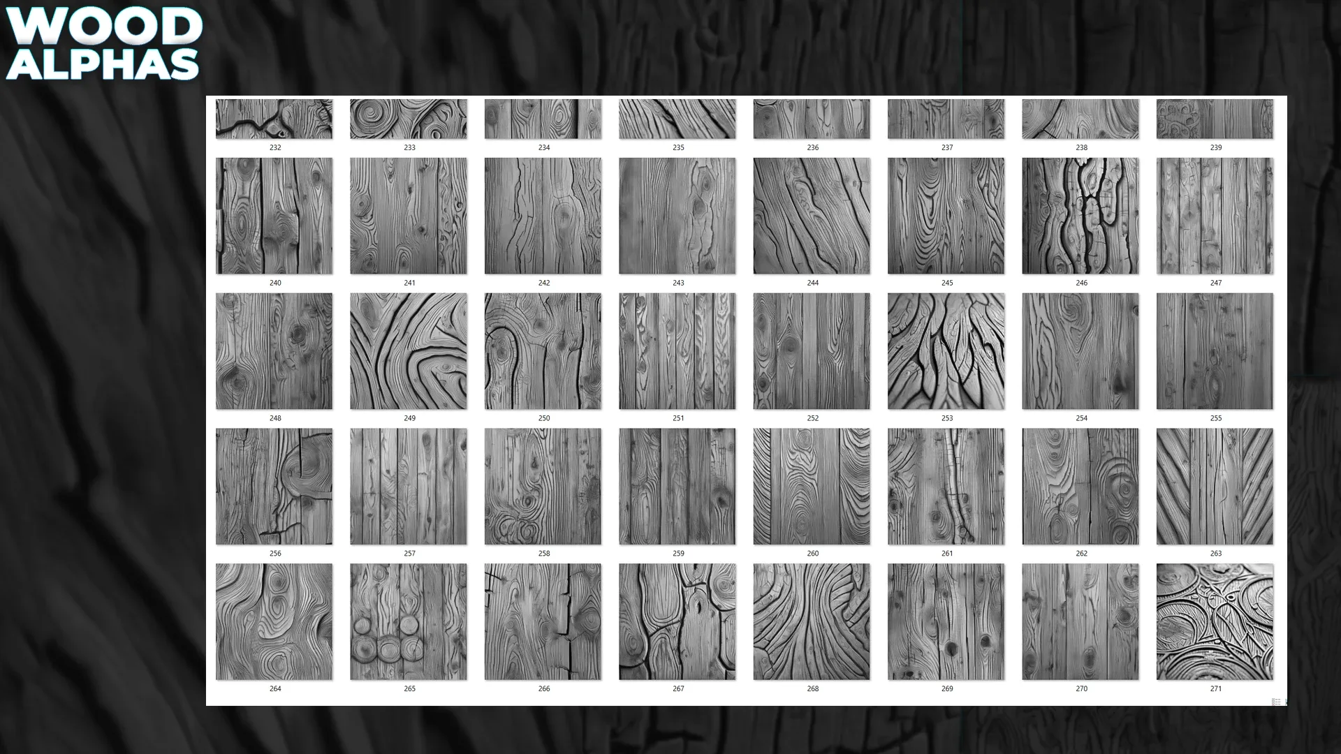 450+ Wood Displacement Map (Alphas) for ZBrush, Blender vol.11