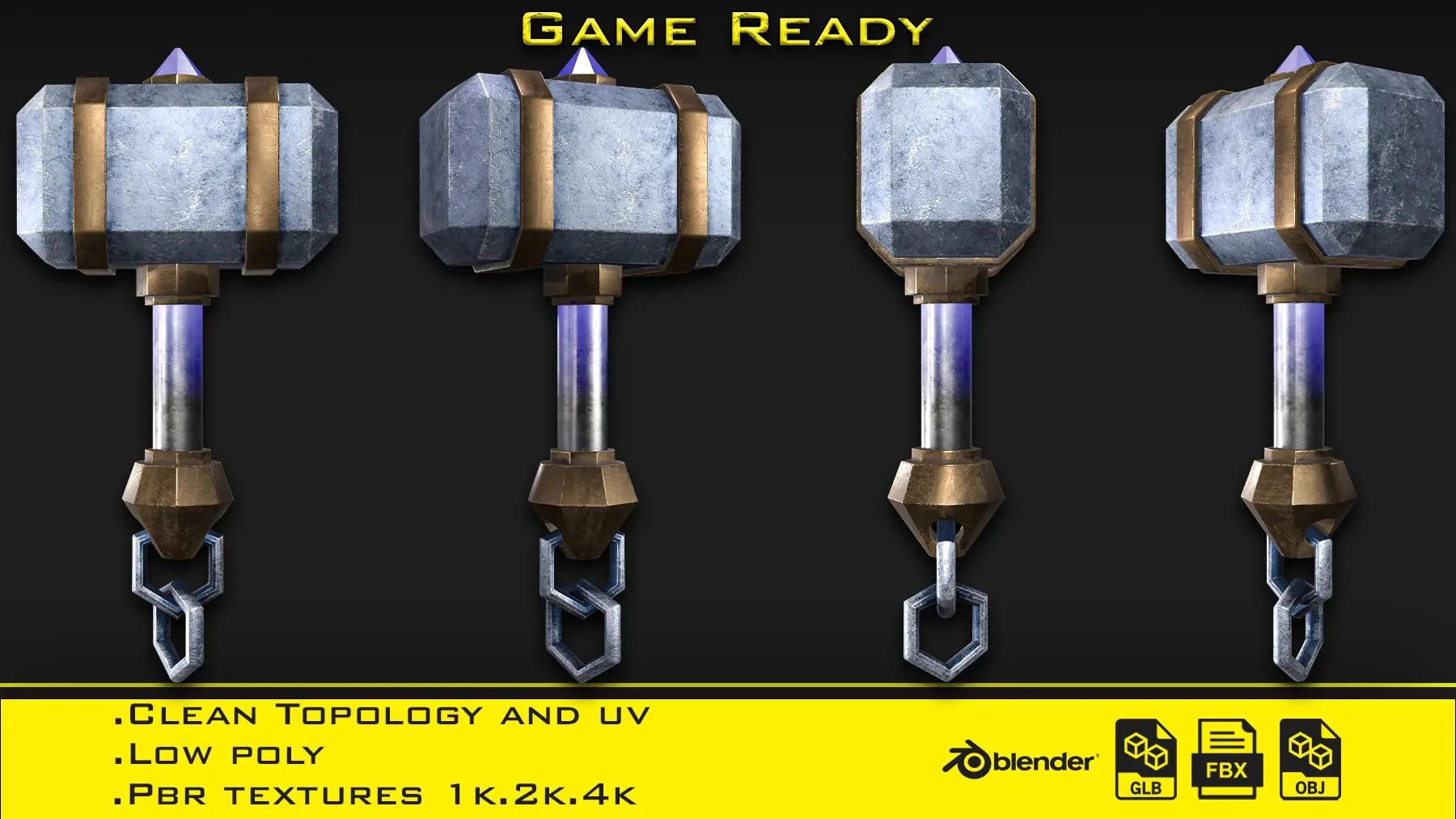 3 Stylized mini hammer - (Game ready)